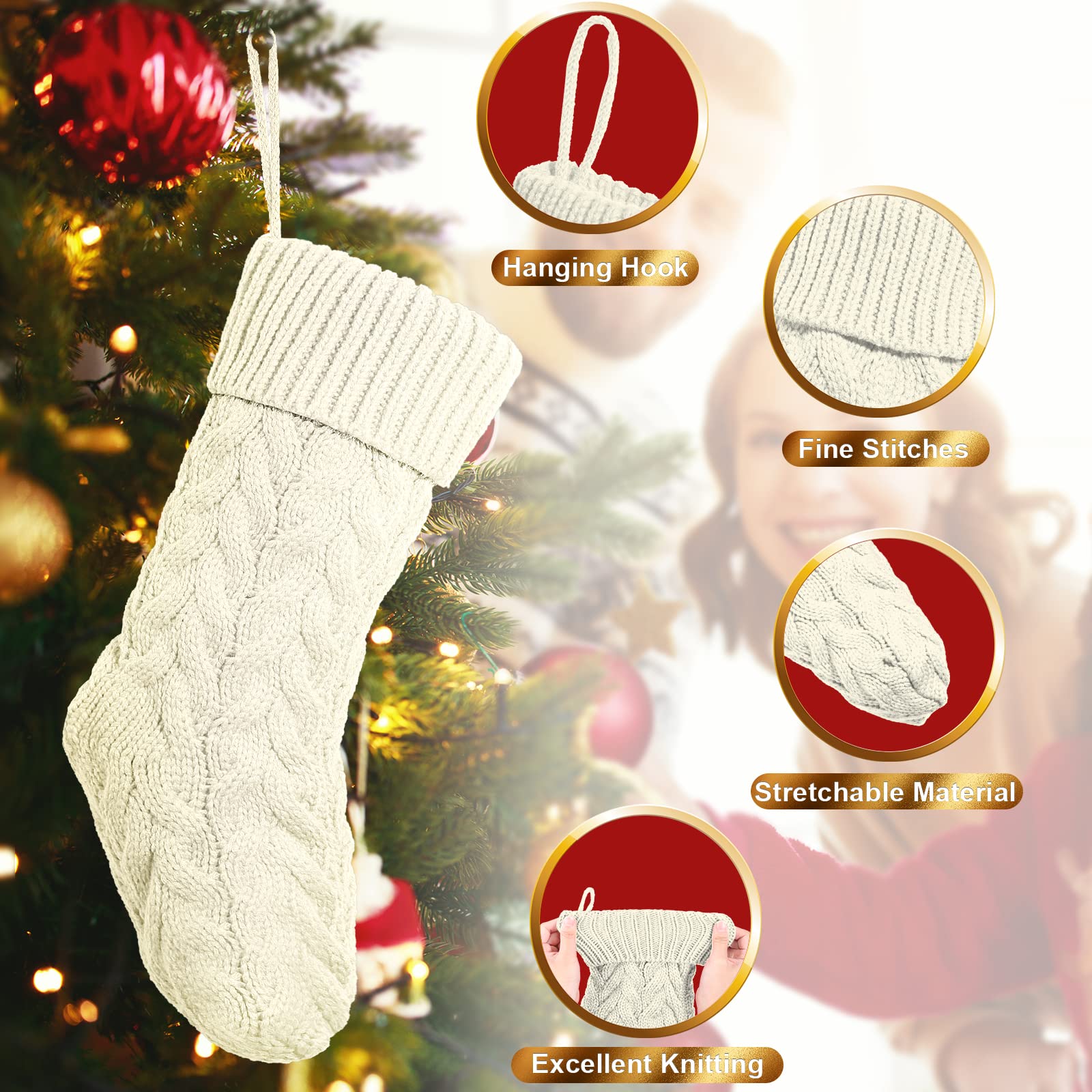 Vinsot 12 Set Christmas Stockings 18 Inches Big Cable Knitted Stockings Xmas Large Size Fireplace Stocking