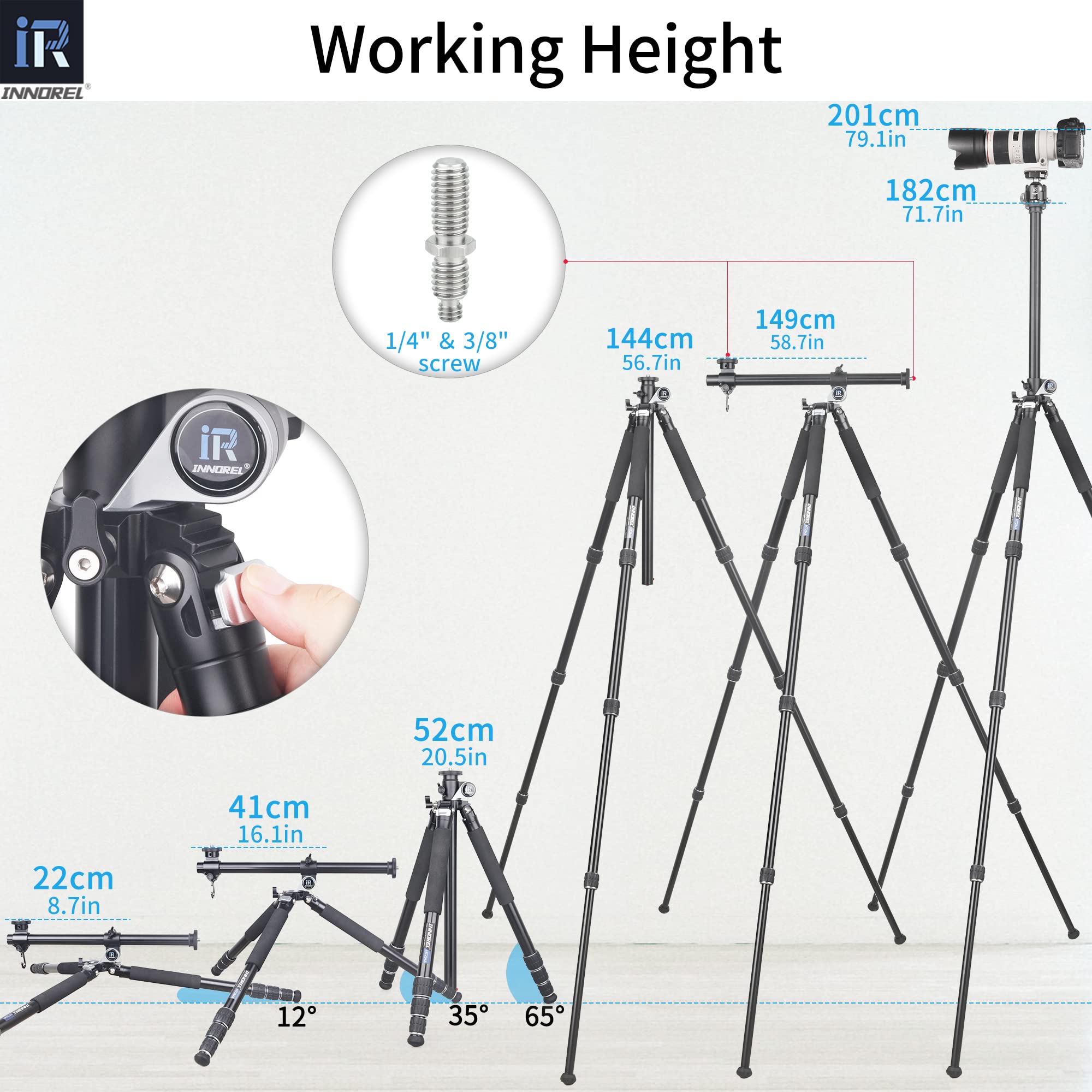 Trípode horizontal para cámara de aluminio-INNOREL HT284A con columna central giratoria de 360 grados para DSLR, vídeo, videocámara, viajes, cocina, trabajo, disparo versátil