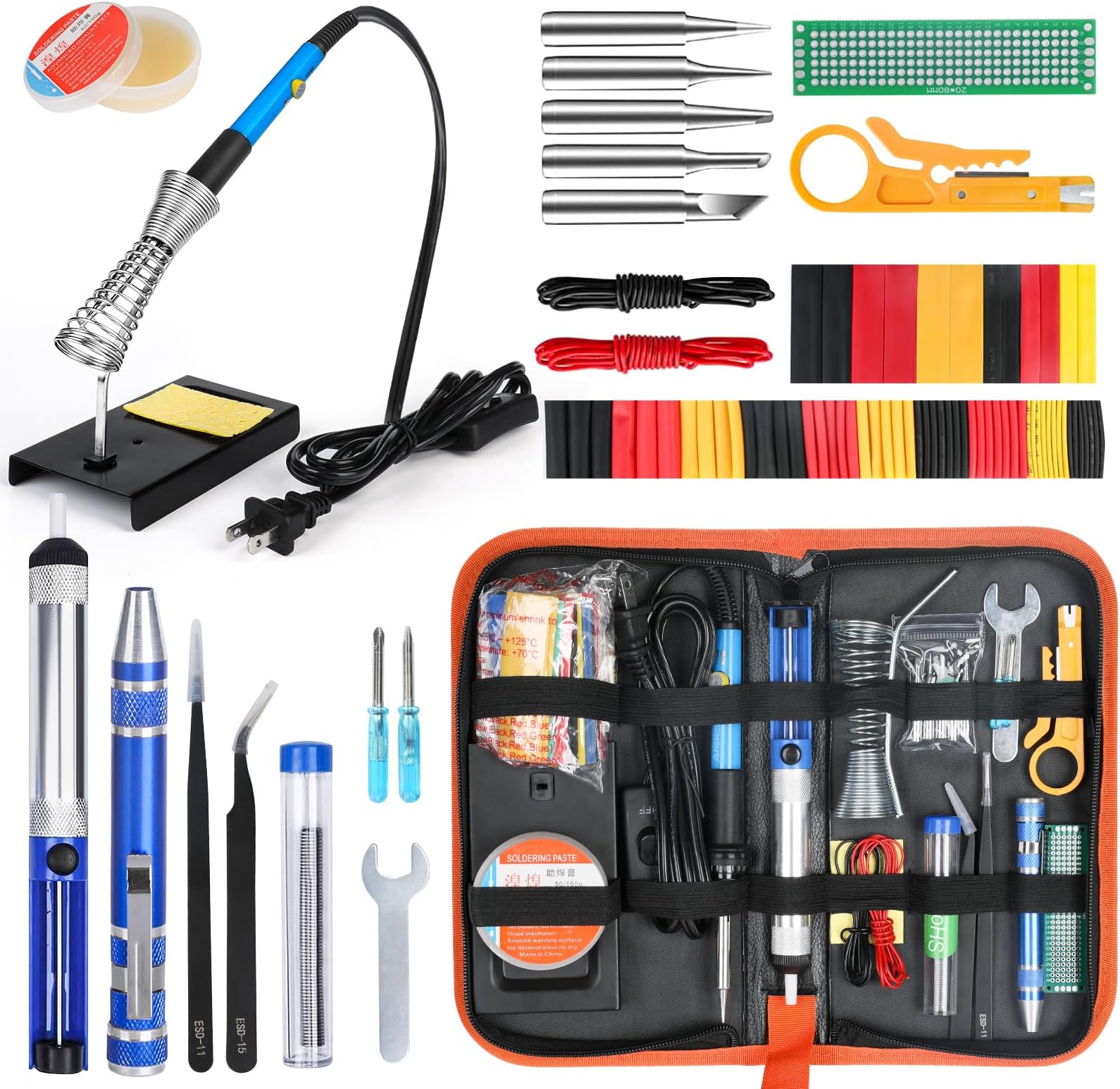 Station De Soudure 60W Avec Pompe à Dessouder Et Accessoires - Set 15 En 1 Réglable 200-450°C (Prise AU)