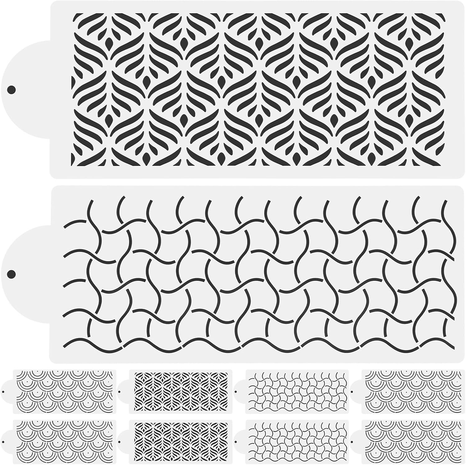 Uonlytech 12pcs Cake Decorating Stencils Set, Hollow Fondant and Baking Printing Molds, DIY Lace Pattern Templates for Cake Decorating Supplies and Dessert Crafting