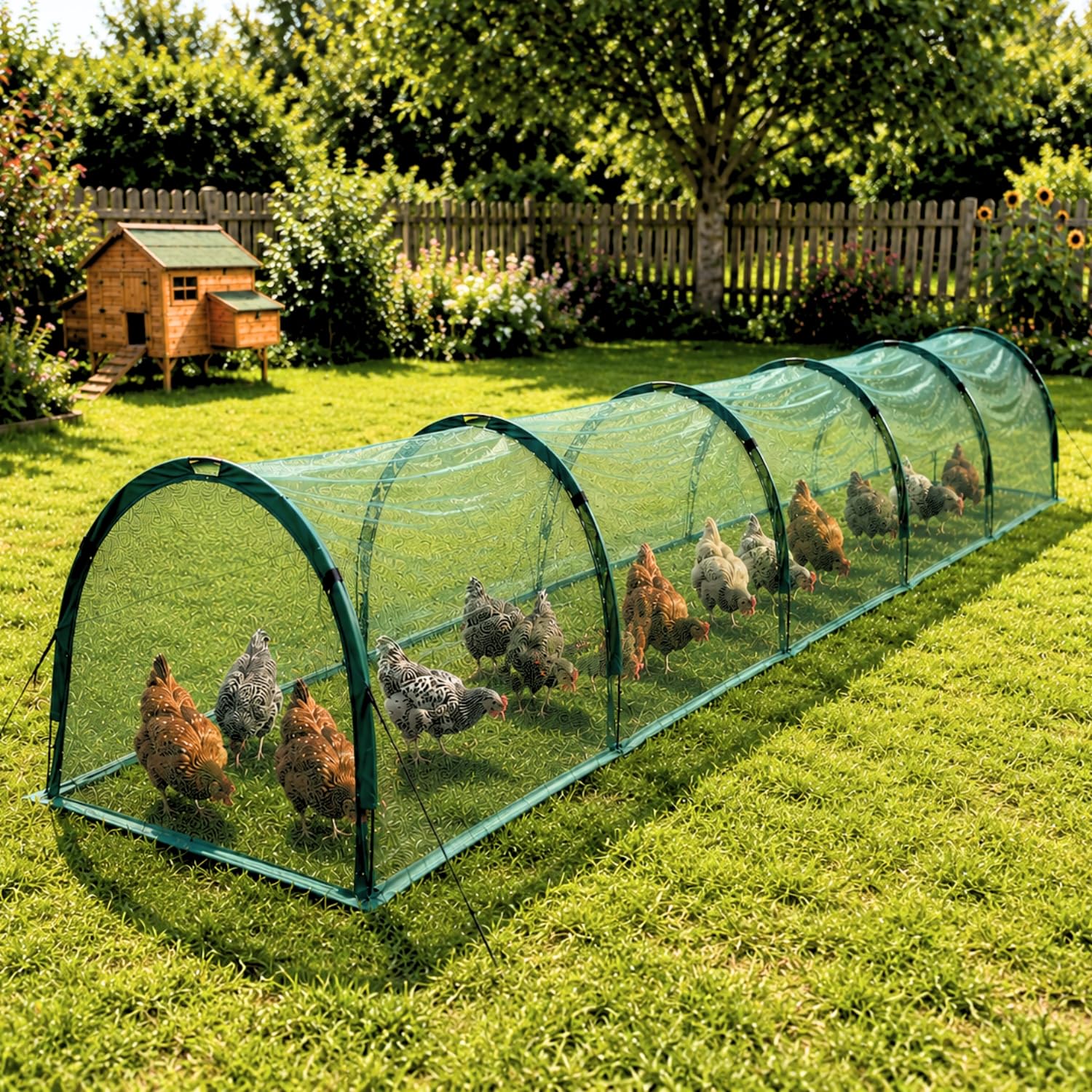 GardenSkill Chicken Coop Tunnel & Hen House Run + Shade Cover | Rabbit Hutch Guinea Pig Cage Playpen Protection Enclosure for Outdoor Garden with Detachable Rain Guard Blanket (5 x 1.5m)