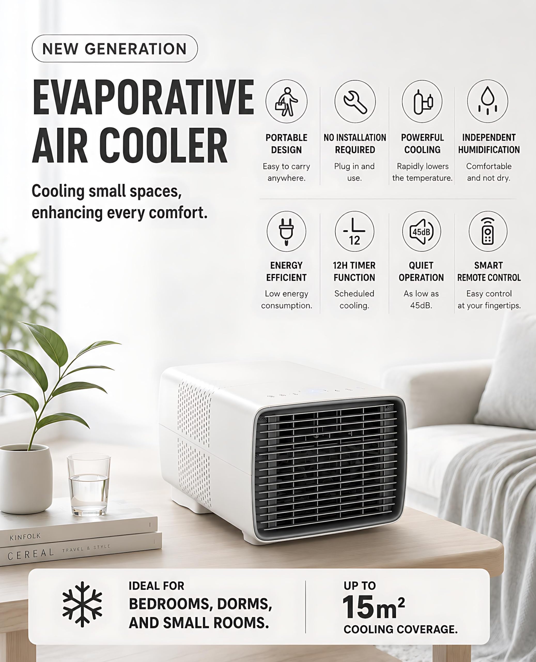 Przenośna klimatyzacja 2700 BTU z kompresorem, 3-w-1 mini klimatyzator campingowy, 45dB cichy, 280W niskie zużycie do namiotu, kampera, akademika i podróży