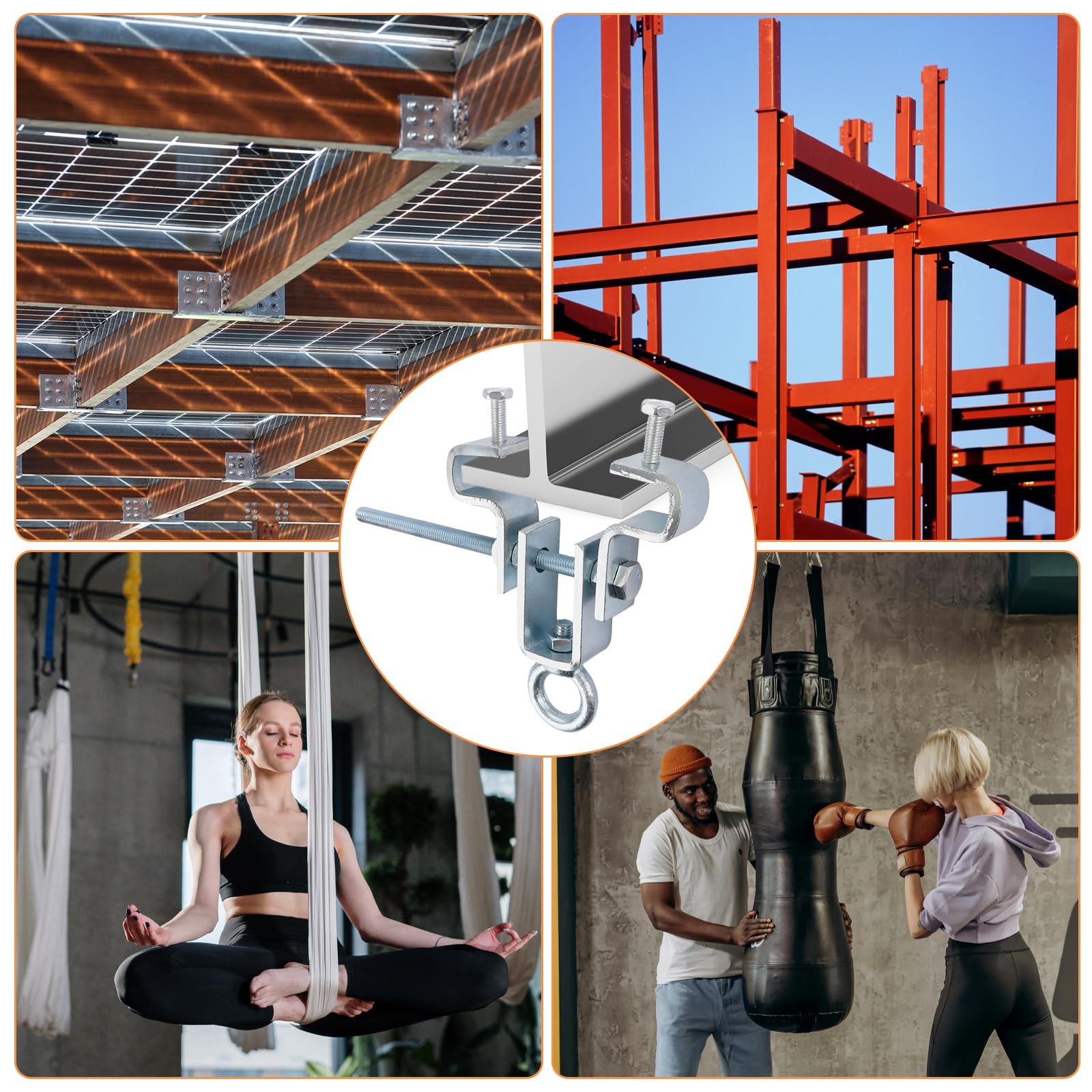 4 STK Verstellbare Stahlträger Befestigung Kranhaken Trägerklemme für Hält 204KG Einstellbar von 65-225mm für Vielseitige Anwendungen Robust und Einfach zu Bedienen