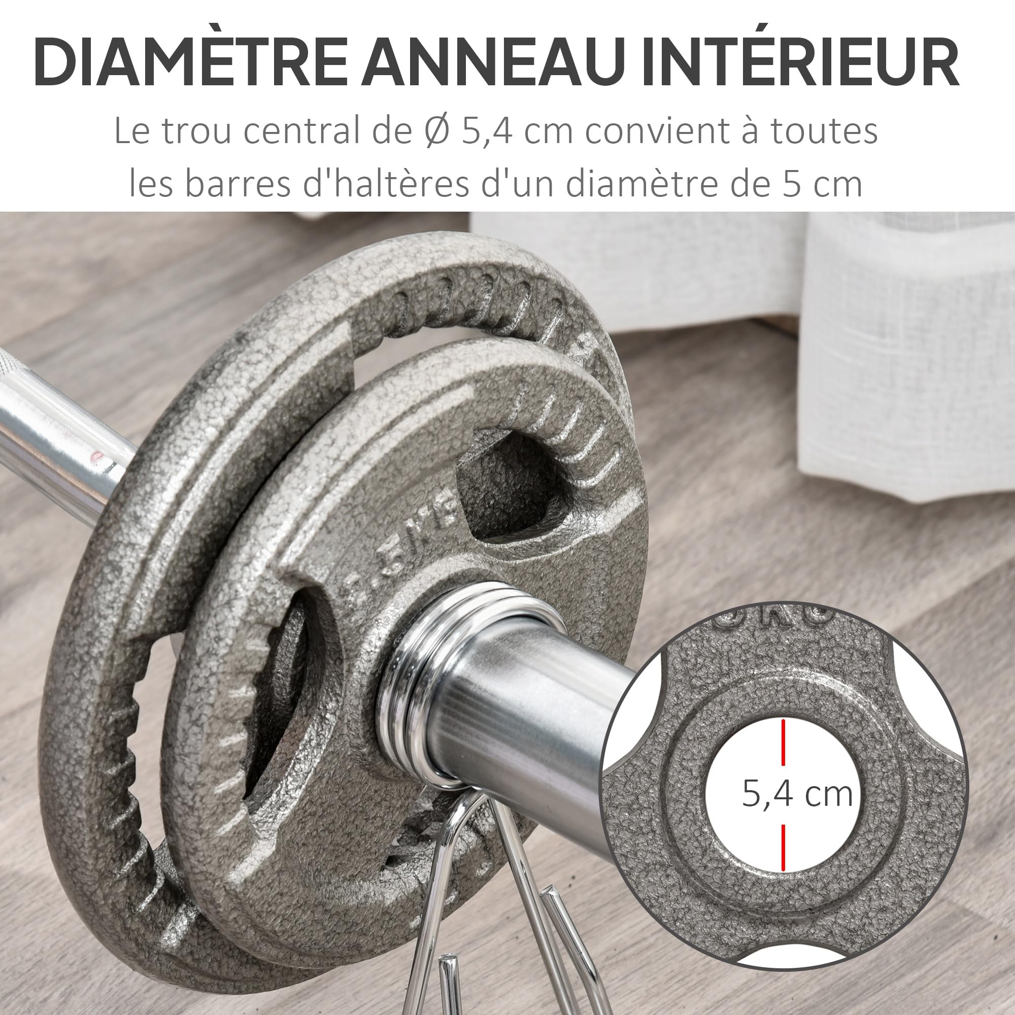 HOMCOM Disques de poids 2,5/2,5/5/5 kg totale15kg, 4 poids musculation, disques d'haltères pour musculation, fitness, haltérophilie en acier