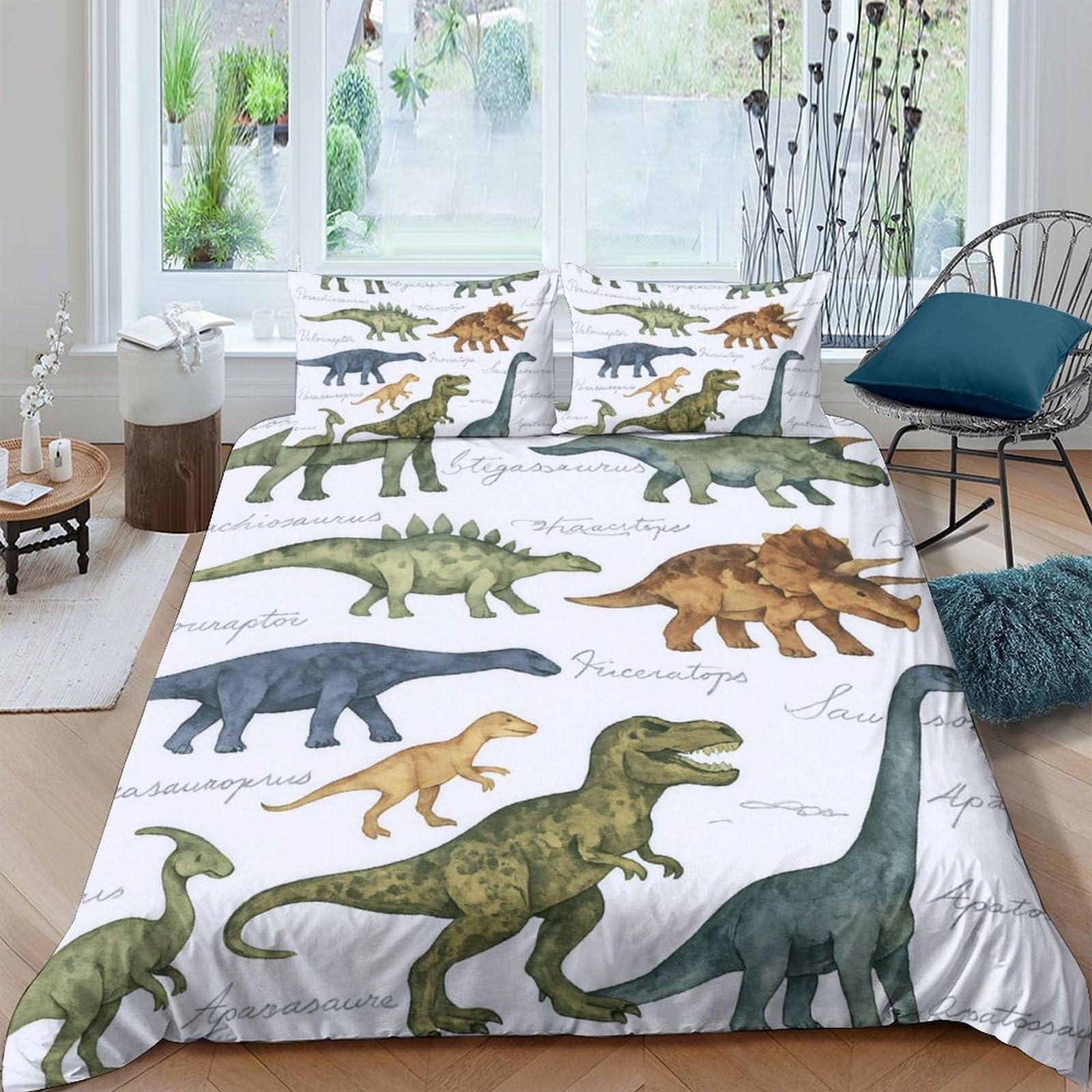 GPLZQXKJNH 3D Printed Dinosaur Jungle Duvet Cover Microfiber Soft Breathable Prehistoric Animal Bedding Set with 2 Pillowcases for Bedroom Decor Single（135x200cm）
