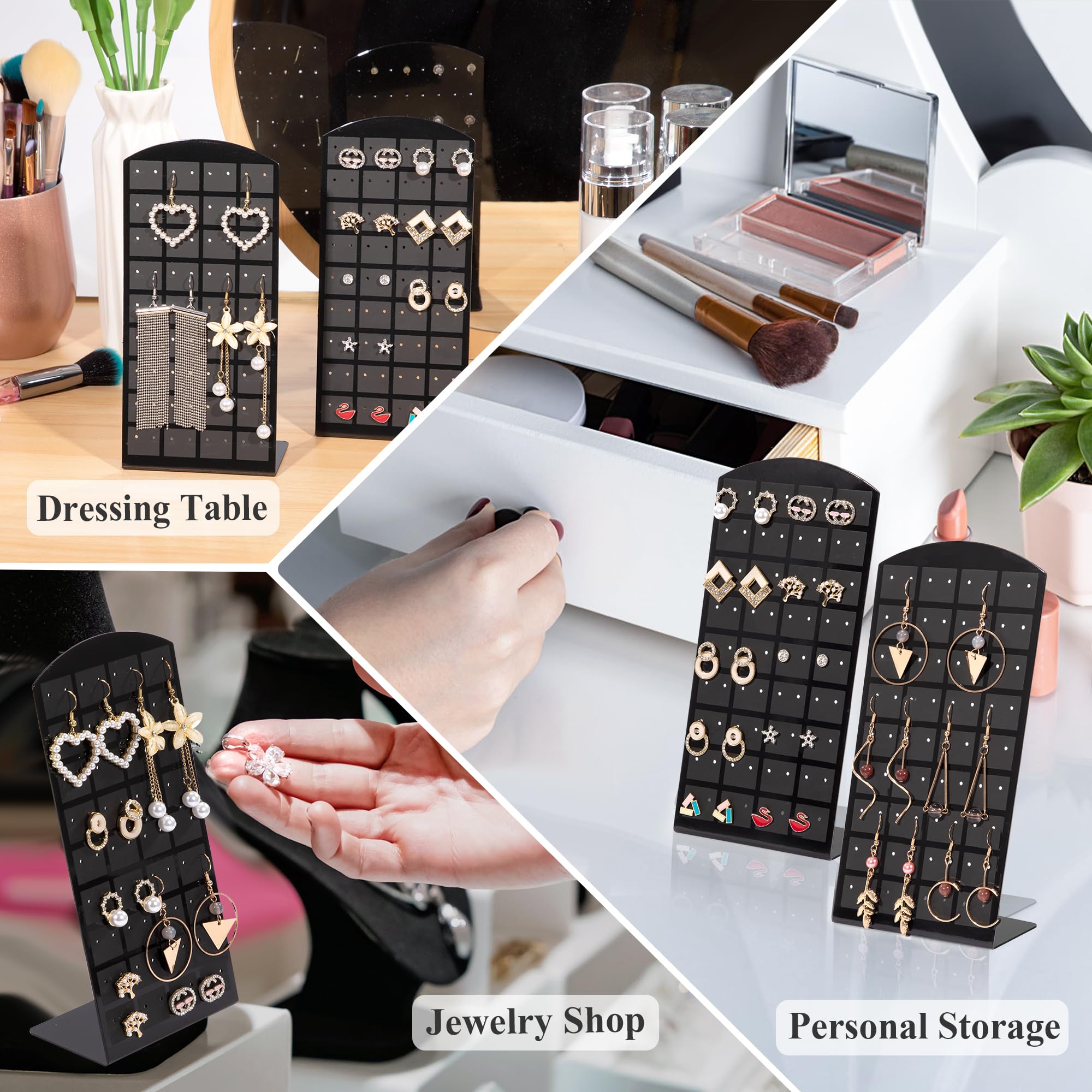 Support Boucles D'Oreilles 48 Trous En Forme De L - Lot De 6 Présentoirs à Bijoux Noir