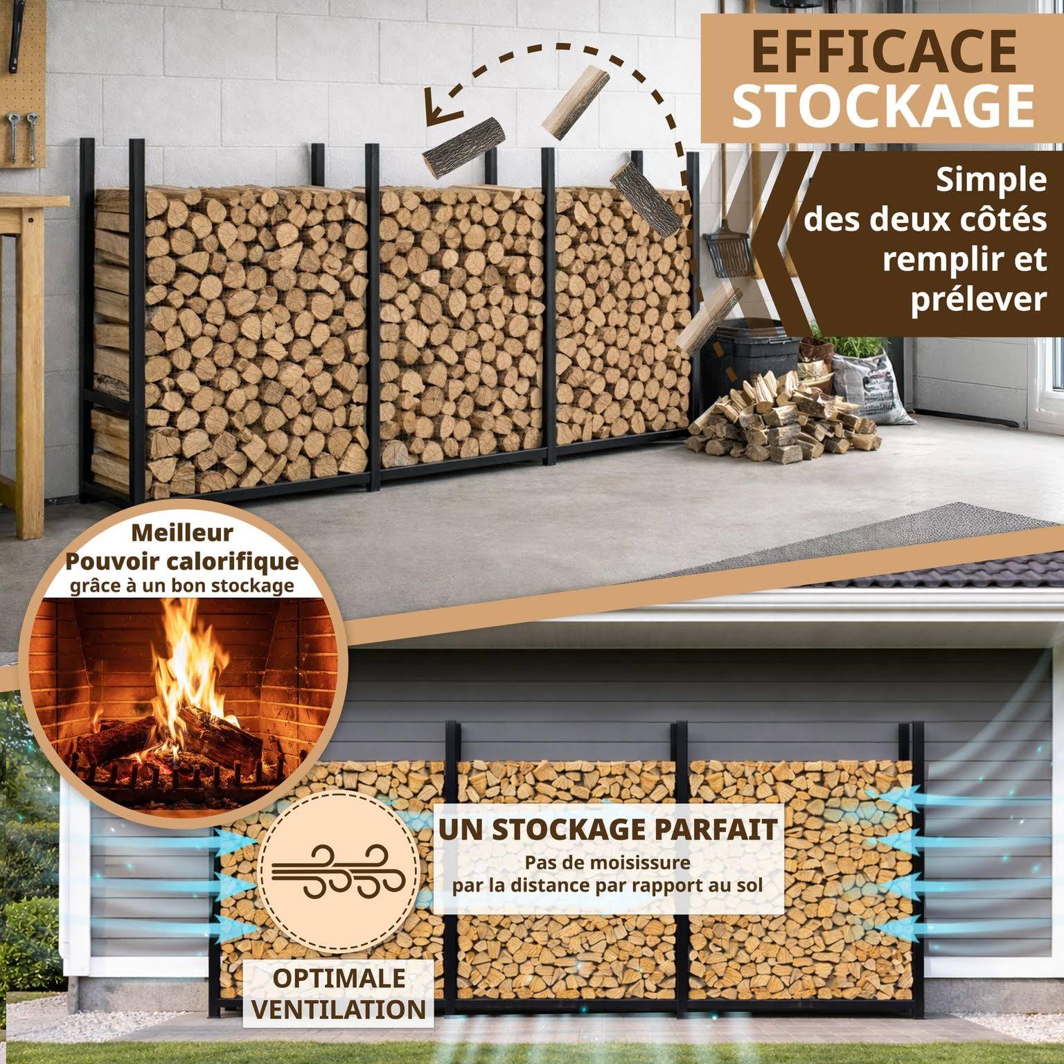 LAWA Range-bûches extérieur métal galvanisé 335 x 25 x 115 cm