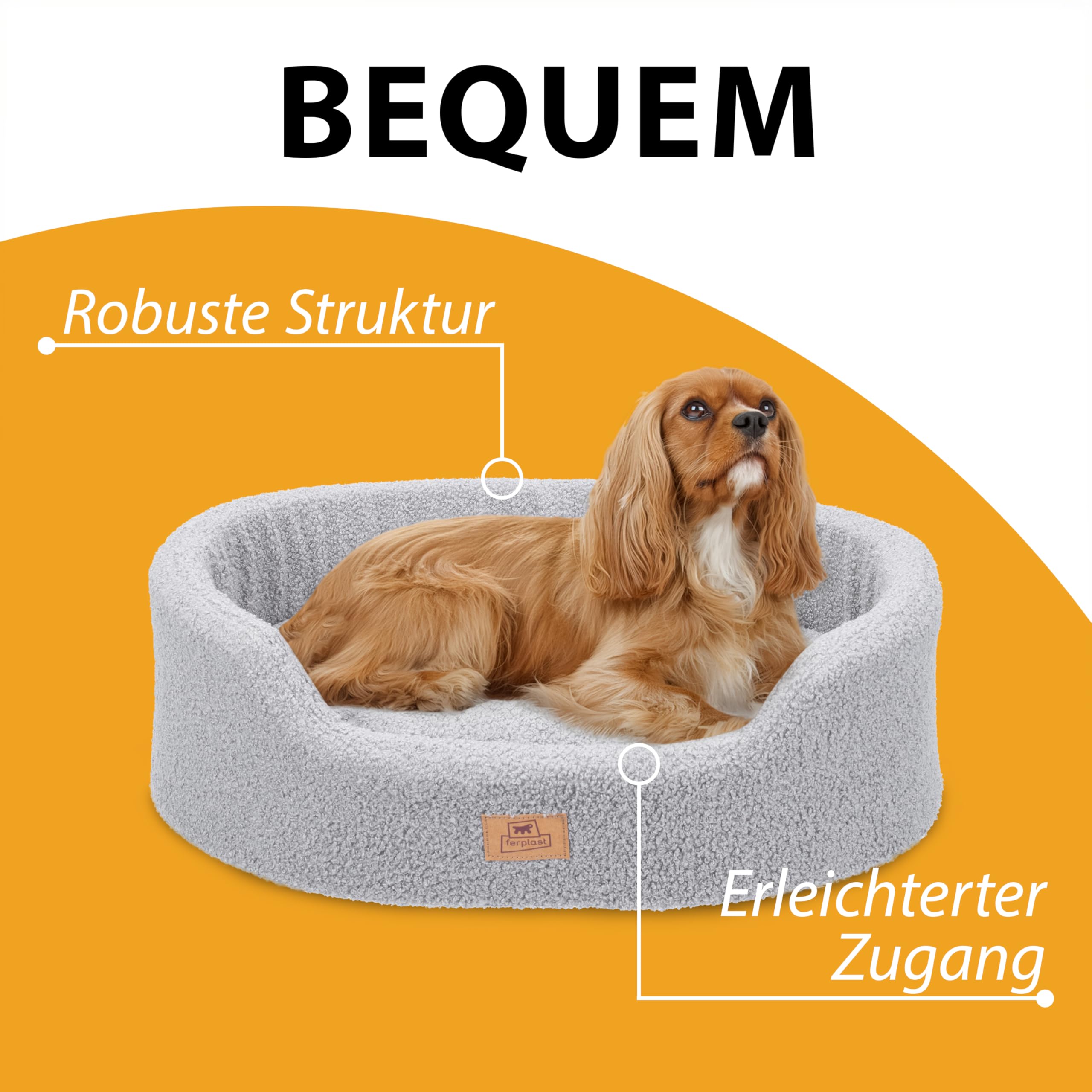 Ferplast Hundebettkissen für mittelgroße Hunde, Katzenbett, waschbarer synthetischer Bouclé-Stoff, weiche Polsterung, 65 x 46 x H 17 cm, Grau
