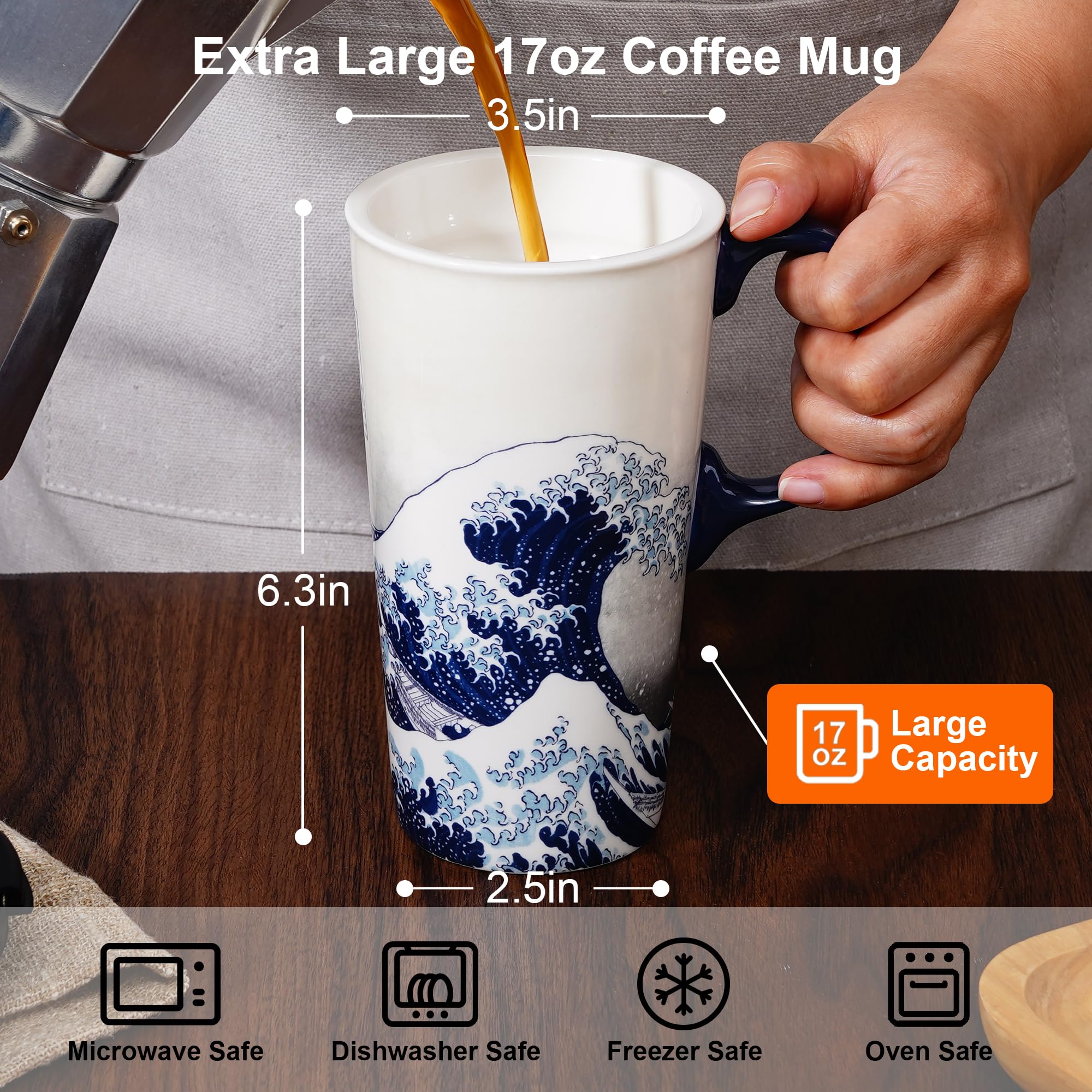 Amazon.com | DUSVALLY 17oz Ceramic Travel Mug with Lid and Handle