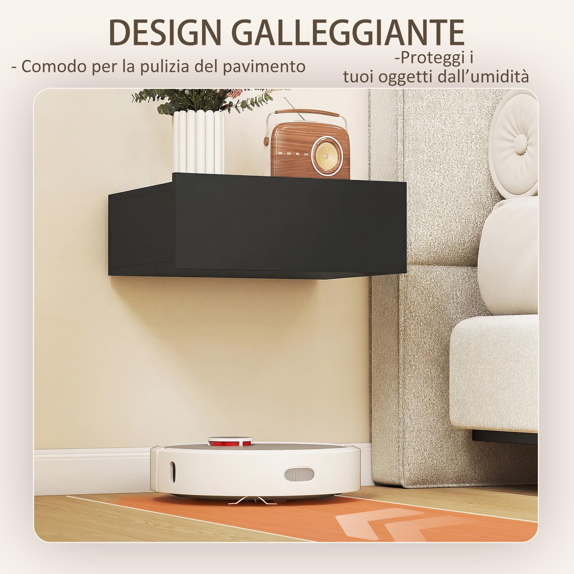 HOMCOM Set di 2 Comodini Camera da Letto Sospesi con Cassetto, Coppia di Comodini Moderno in Legno, Tavolini per Divano, Soggiorno, Salotto e Camera, 40x30x15 cm, Nero
