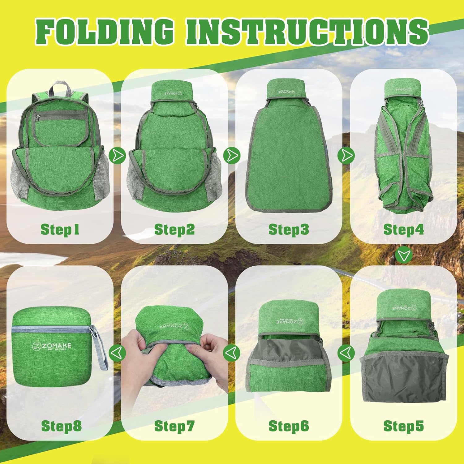ZOMAKE 10L Lightweight Packable Hiking Backpack, Small Travel Hiking Daypack for Women Men Tear Resistant Foldable Day Pack for Camping Outdoor Sports(Dark Green)