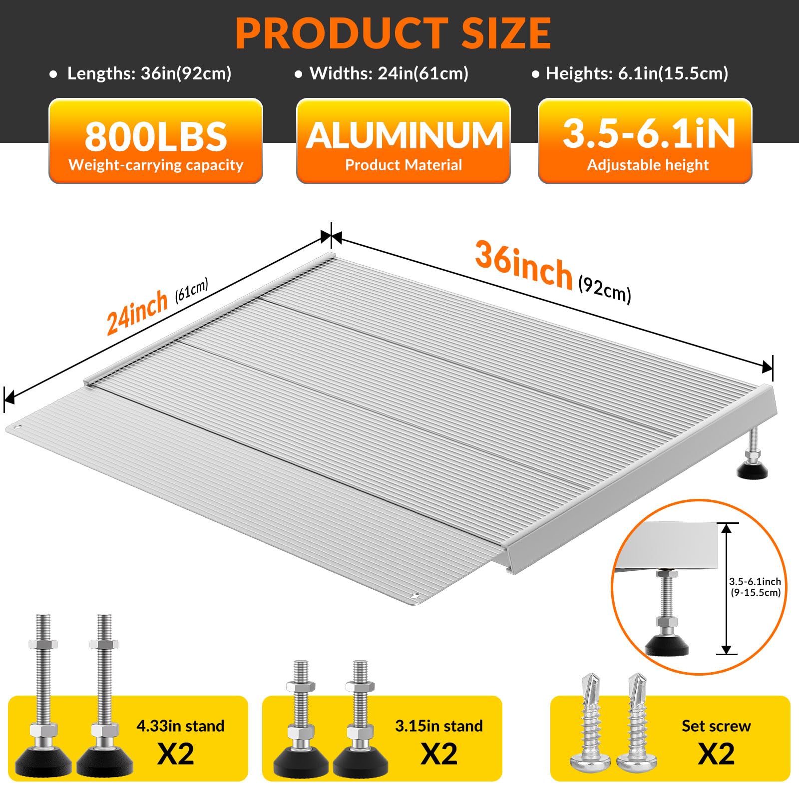 Snapklik.com : Aluminum Threshold Ramp,24 Inch Portable Self Supporting ...
