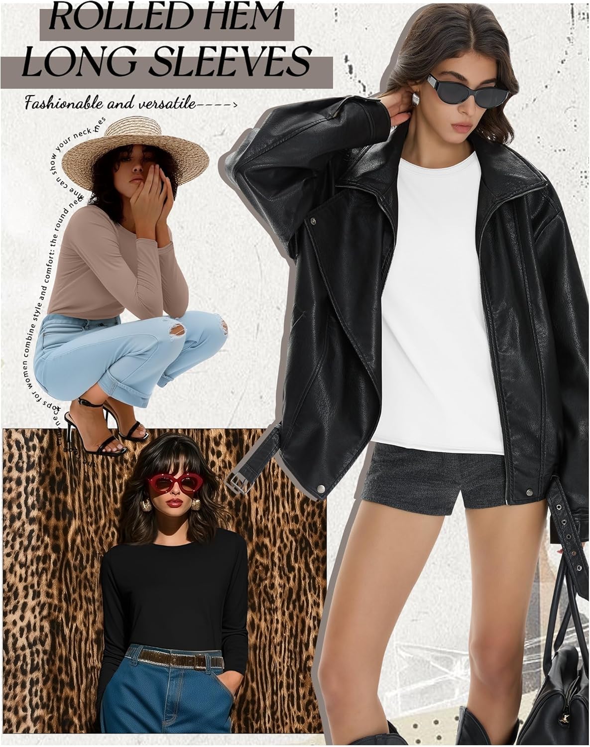 3 Pack Women's Cotton Long Sleeve Shirts, Crew Neck Casual Fitted Tops Rolled Hem Slim Layer Basic Tees Blouses - Image 6