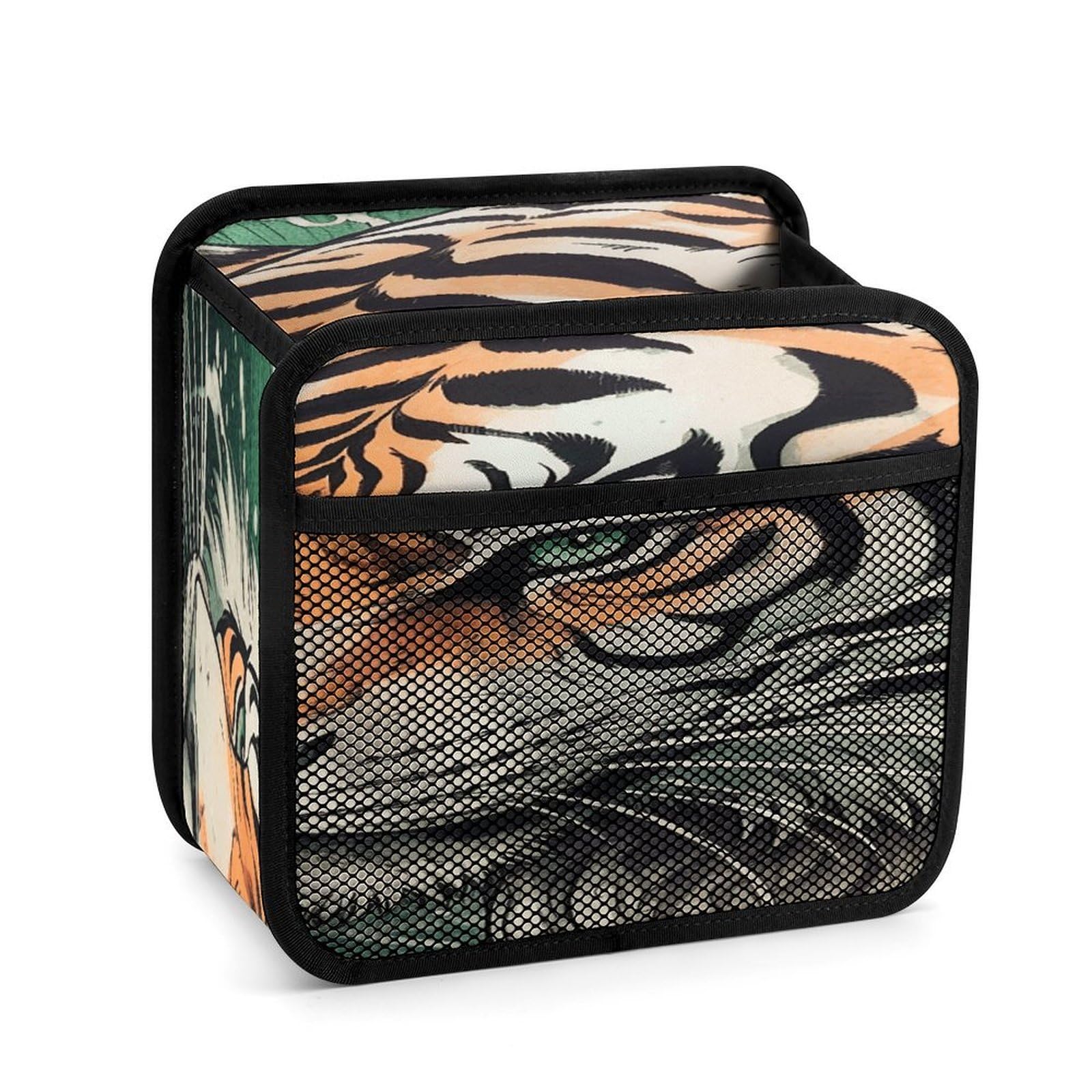 Btcowzrv Style A Hand Drawn Tiger Car Seat Back Organizer, Pu Leather Hanging Backseat Car Organizer With Elastic Mesh Pocket, Storage Bag For Most Vehicles