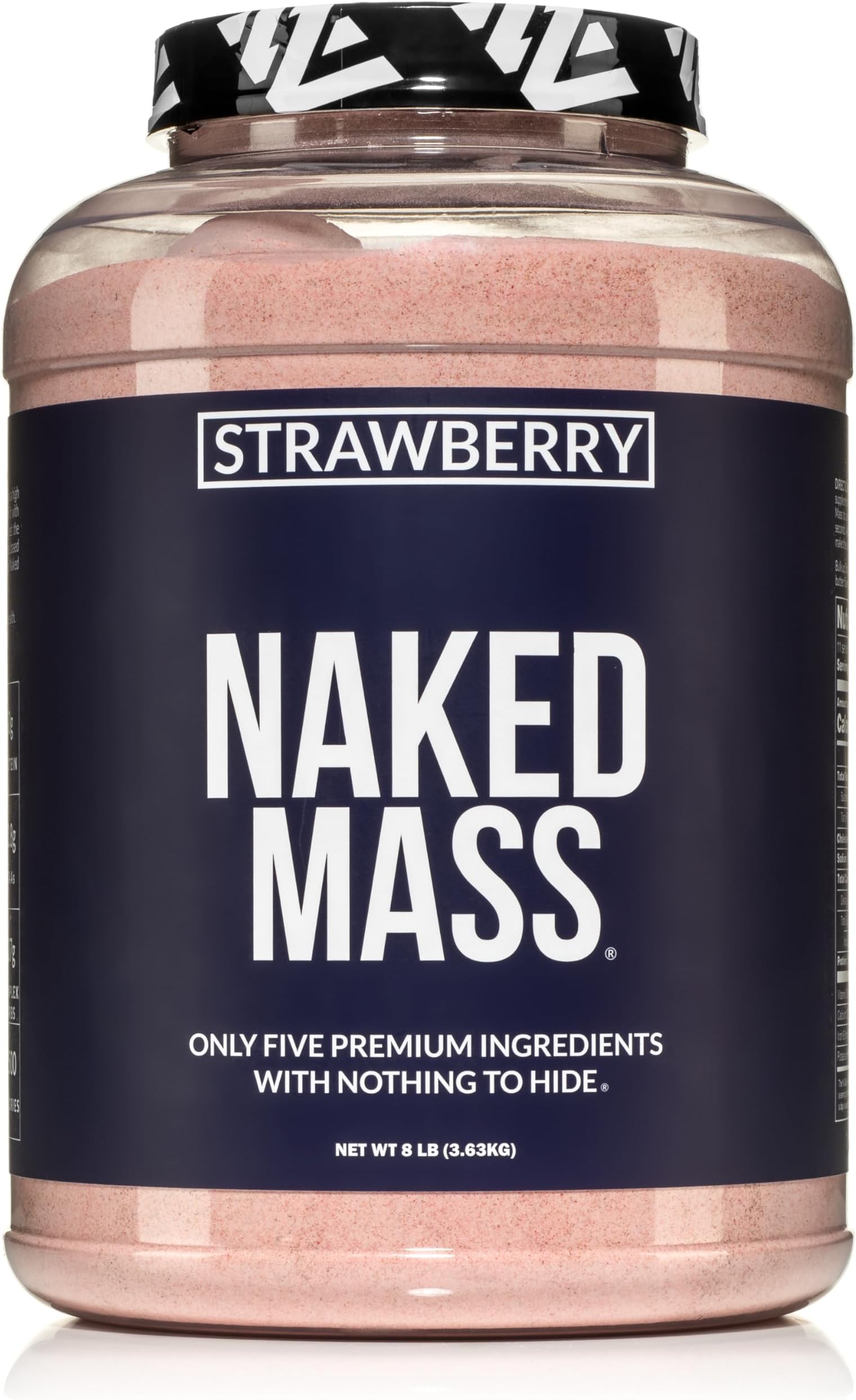 NAKED Strawberry Mass - 1,500 Calories, 50G Protein, Nothing Artificial. Strawberry Weight Gainer Protein Powder - 8lb Bulk, GMO Free, Gluten Free & Soy Free