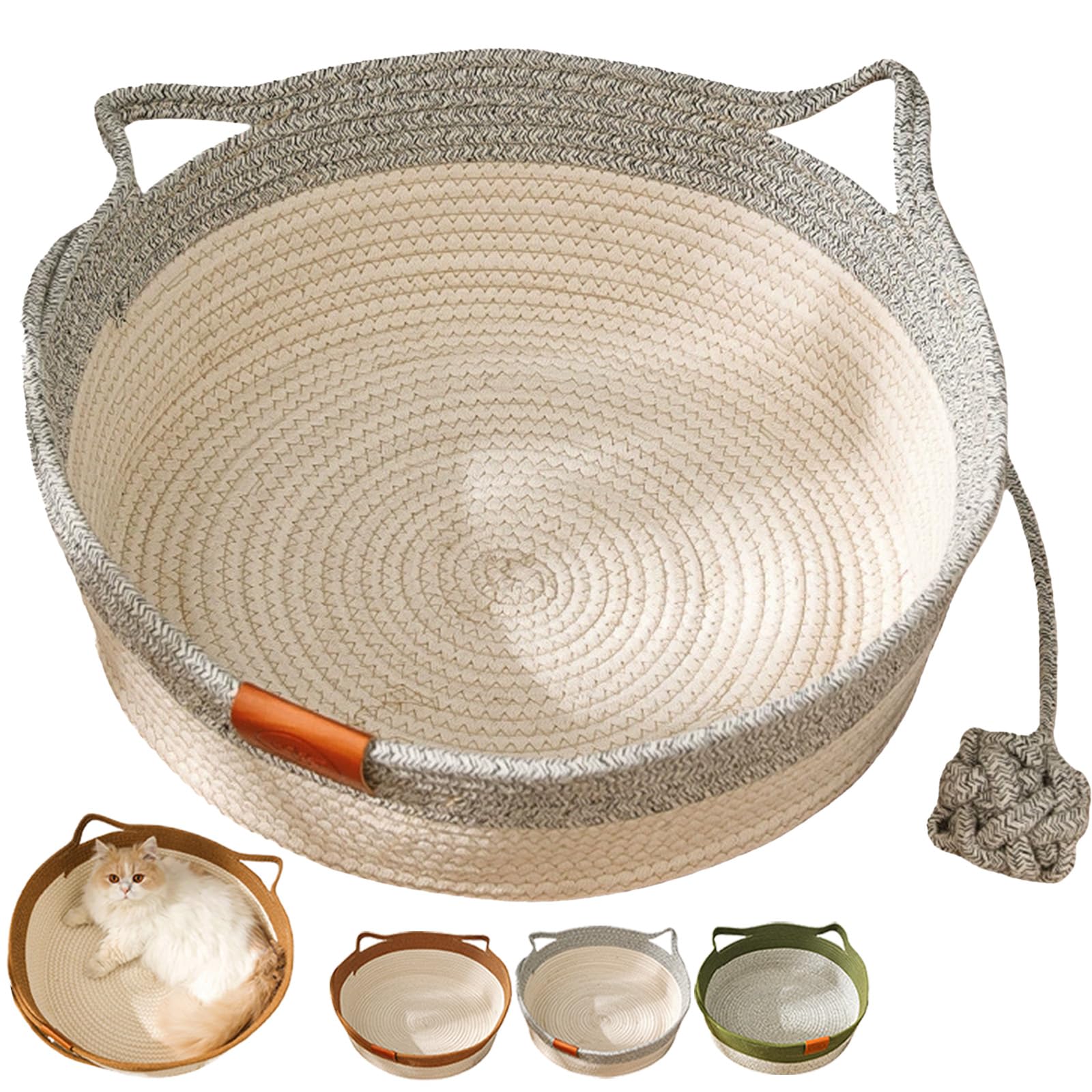 Stimulicat Cat Bed, Stimulicat Handwoven Cat Basket, Foldable Round Cotton Rope, Scratch Resistance Easy to Clean, for Small & Large Cats & Dog (Gray,Large)