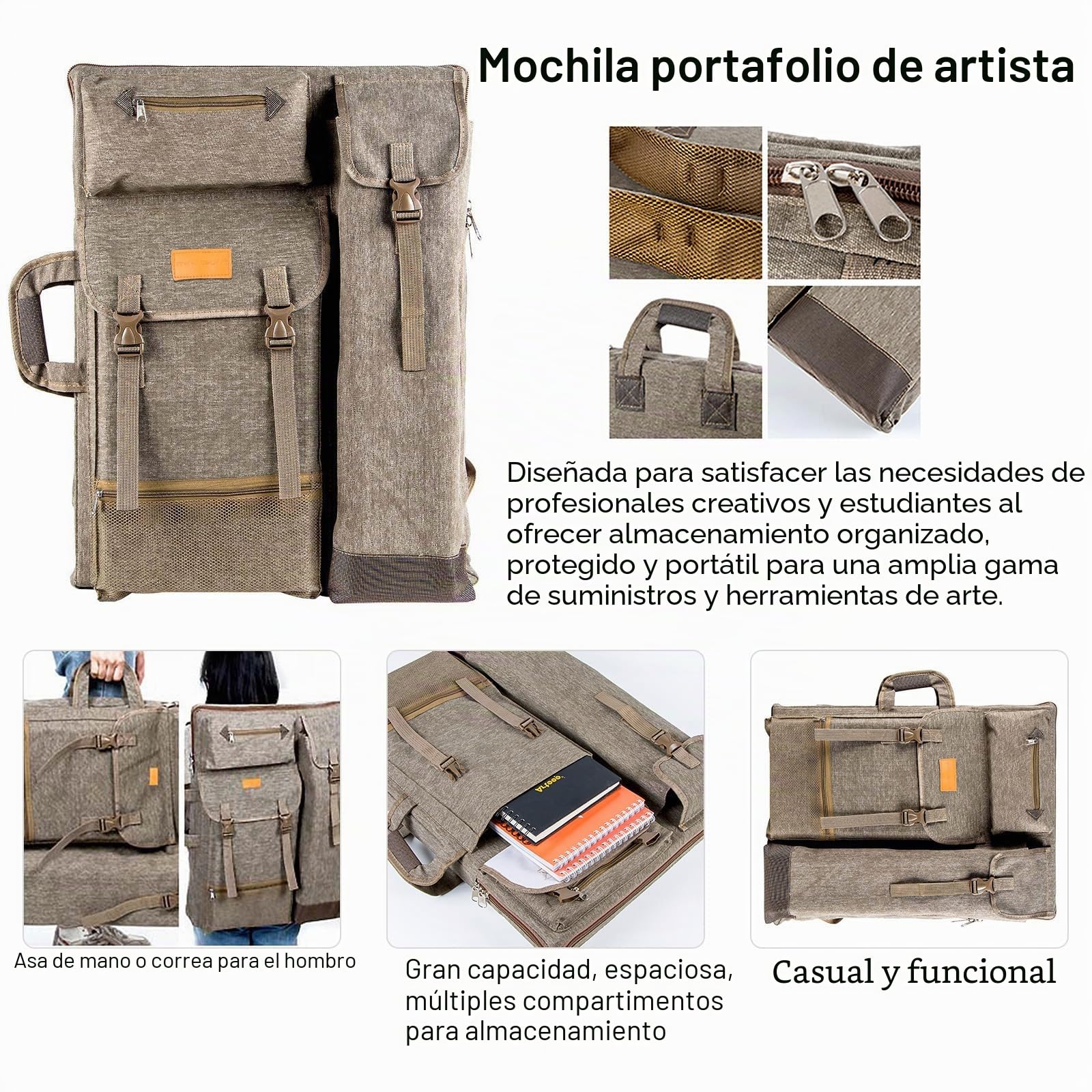 TRANSON Mochila portafolio de Lona para Artistas, tamaño Grande 66 x 49,5 cm