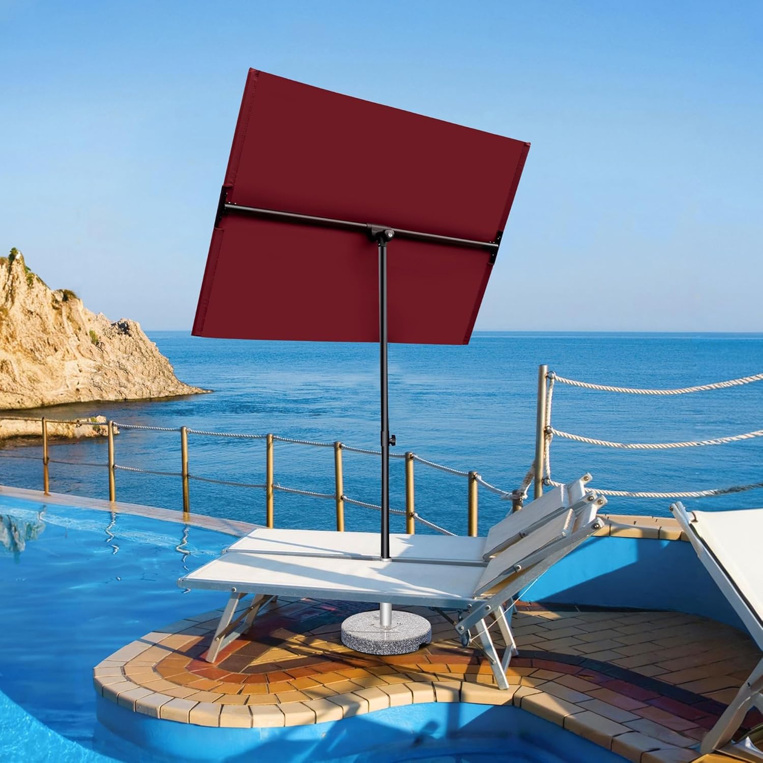 Rectangular Patio Umbrella with 360° Rotating Knob, 6x4 FT Balcony Umbrella, UV-Resistant Balcony Shade for Apartment, Deck, Porch, and Small Outdoor Spaces