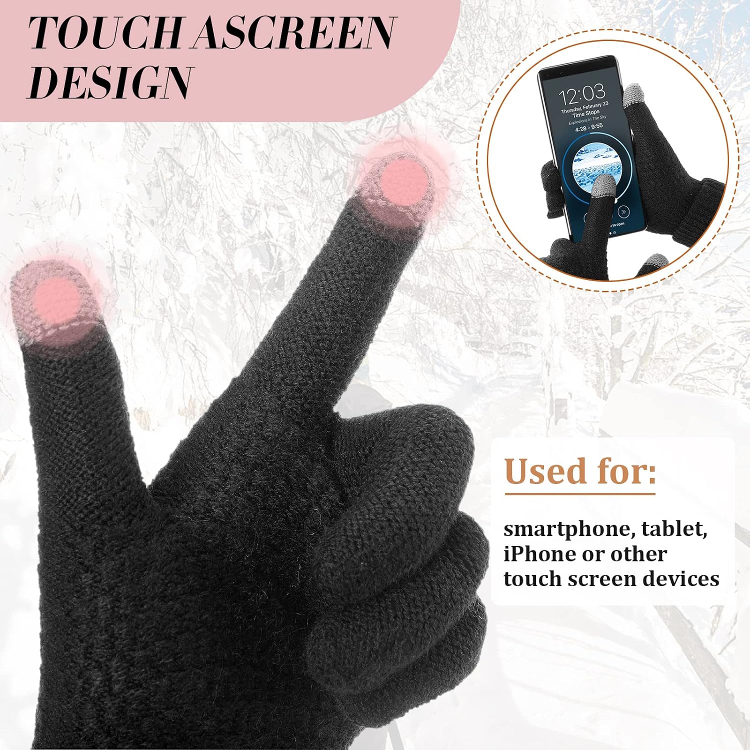 SATINIOR Winter Touchscreen Gloves Warm Knitted Gloves Fleece Lined Gloves Elastic Cuff Winter Texting Gloves for Women Men