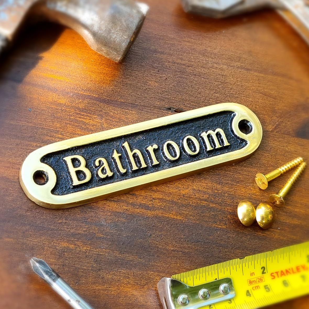 Bathroom Brass Door Sign. Traditional Style Home Décor Wall Plaque Handmade By The Metal Foundry UK.