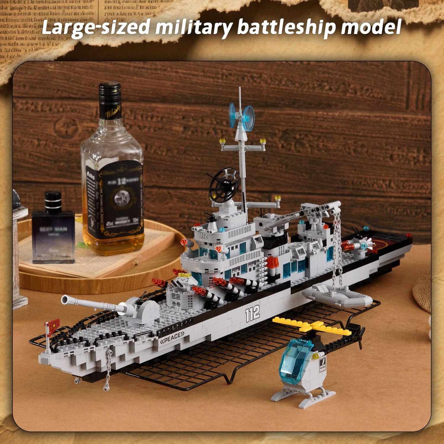 WW2 Military Battleship Boat Building Block Set,Large Sized Cruiser Toy,1442 PCS Battle Ship Toy Compatible with Lego Sets for Boys 8-14,Warship Birthday Gift for Adults Girls Boys Age 8-12