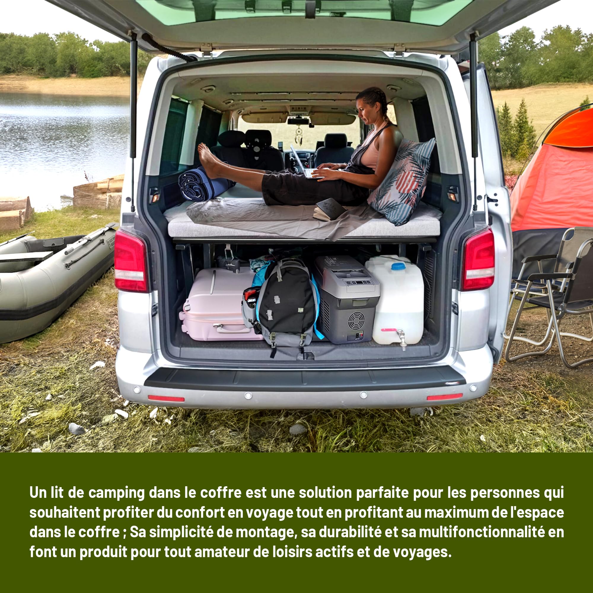 CHROMEMASTER | Compatible avec VW T5 2003-2015 Multivan | Lit Pliable pour Voiture, Extension de Lit Multiflexboard pour Camping-Car, Lit de Camping, Étagère, Table | Accessoires pour Le Camping-Car