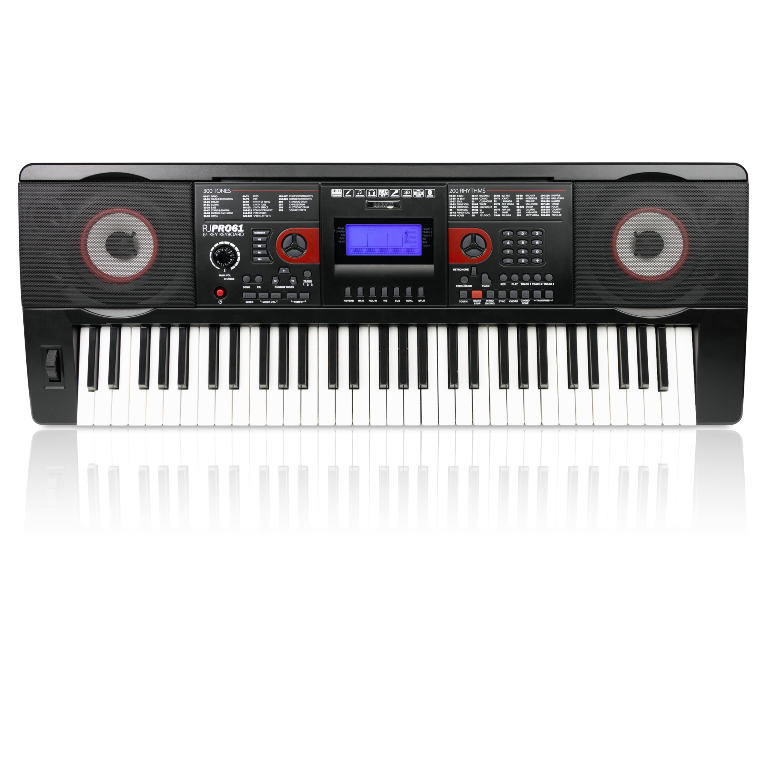 RockJam Rechargeable Semi Weighted 61-Key Keyboard Piano with MIDI Connectivity