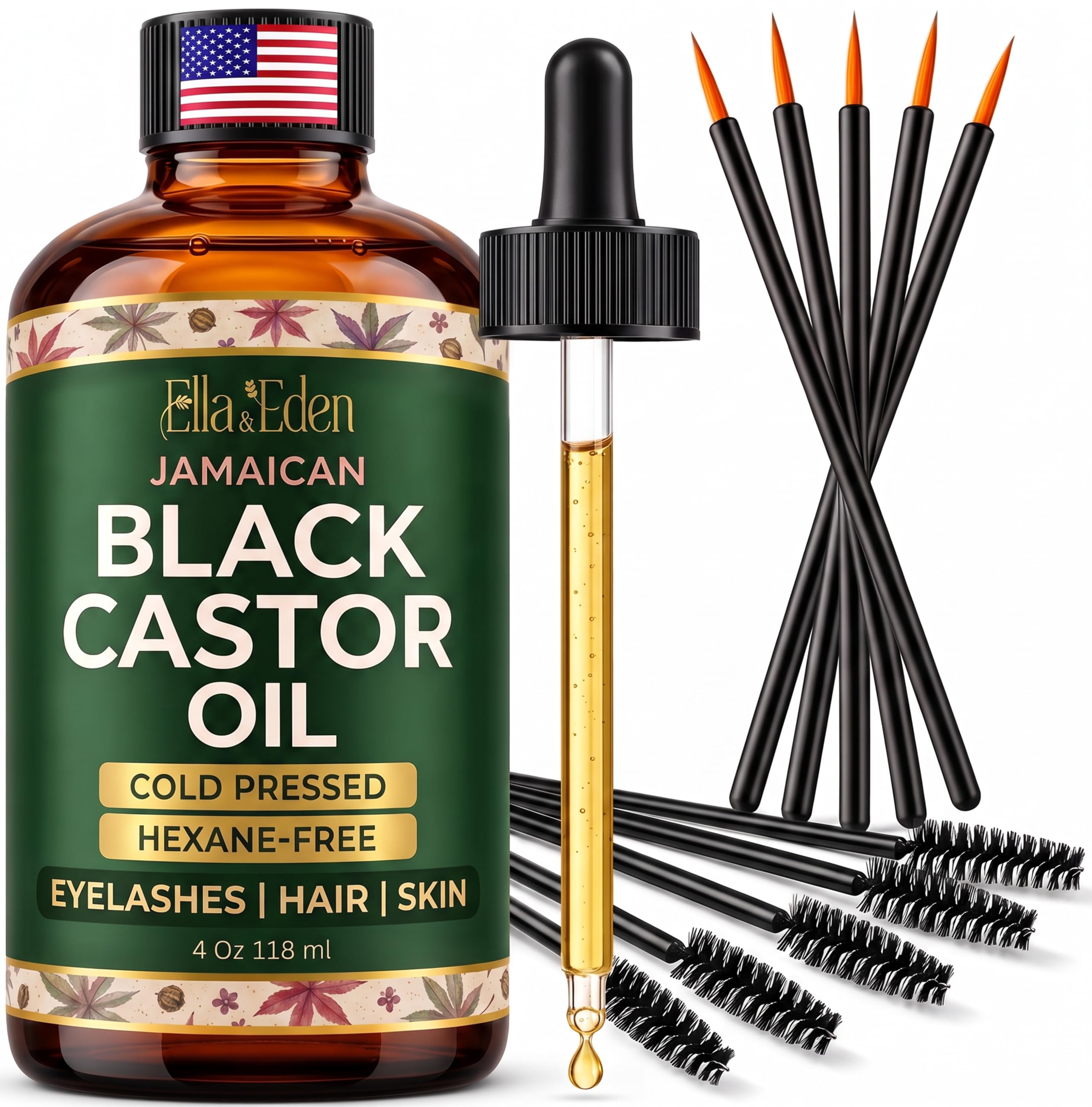 Jamaican Black Castor Oil for Hair Growth, Edges, Lashes & Brows, 4 Fl Oz