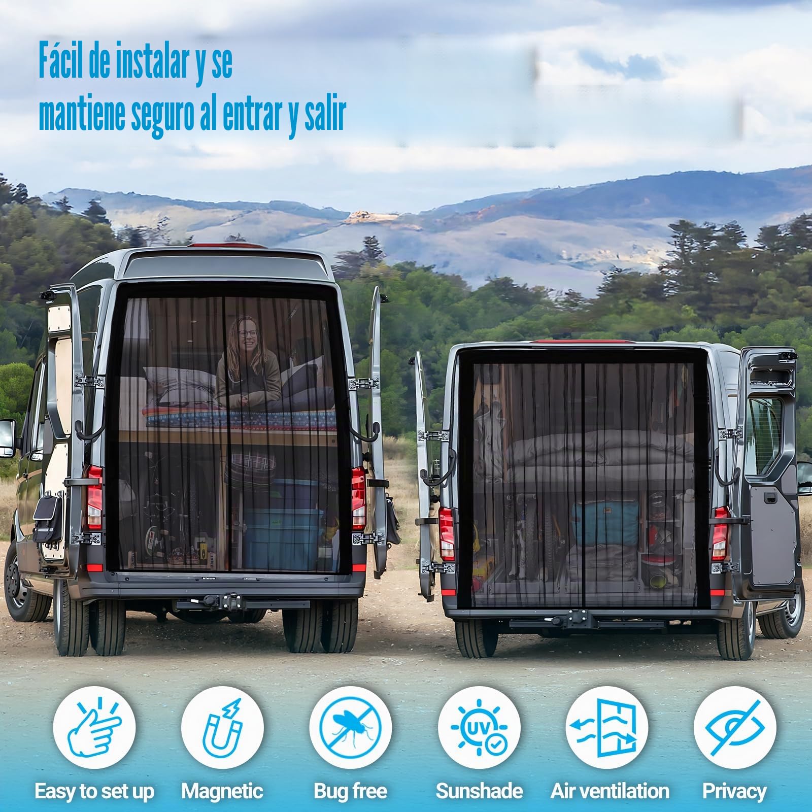 ZATOOTO mosquitera Furgoneta Camper con magnetismo, mosquitera Coche paraMercedes Sprinter Techo Estándar Ford Transit Techo Estándar, Cierre magnético Central para mosquitera Furgoneta