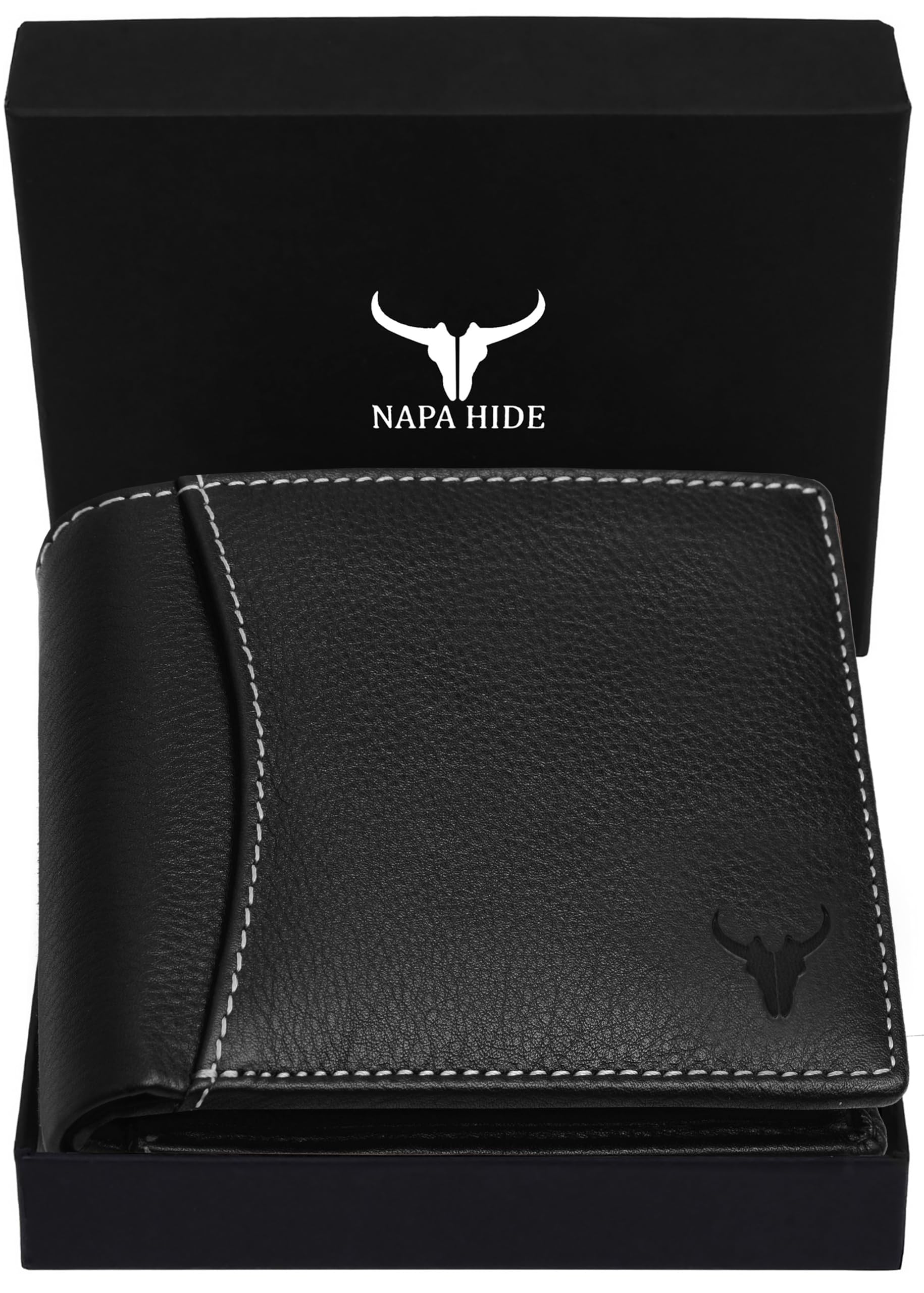 Black Leather Wallet for Men I 6 Credit/Debit Card Slots I 2 Currency Compartments I 1 ID Window I 2 Secret Compartments I 1 Coin & Zip Pocket