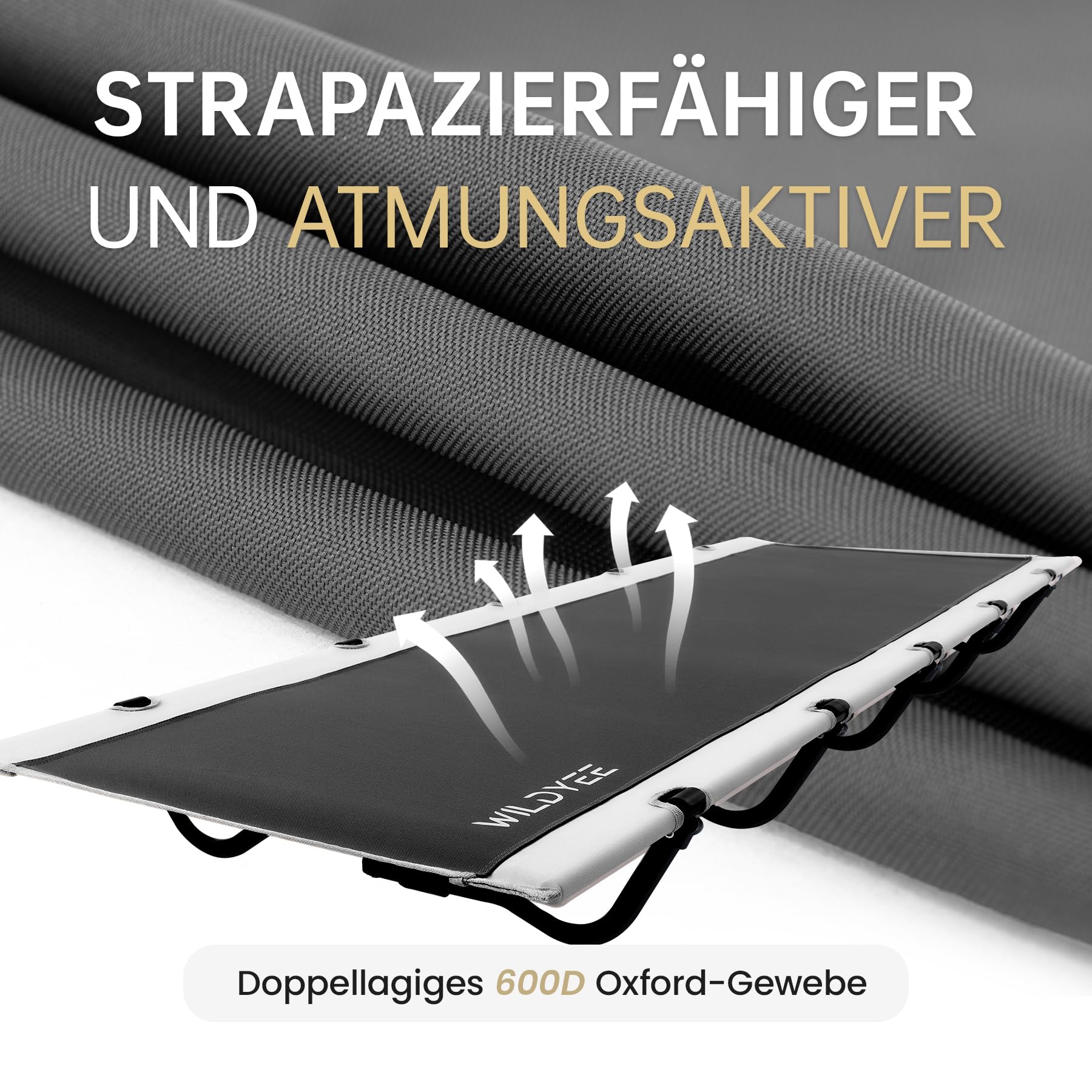 Feldbett Klappbar Schnellaufbau mit Tragetasche 120kg Belastbarkeit | Für Camping, Wandern, Reisen, Büro; Stabile Konstruktion, Leichtes Gewicht, Tragbar; Sekundenschneller Auf- & Abbau