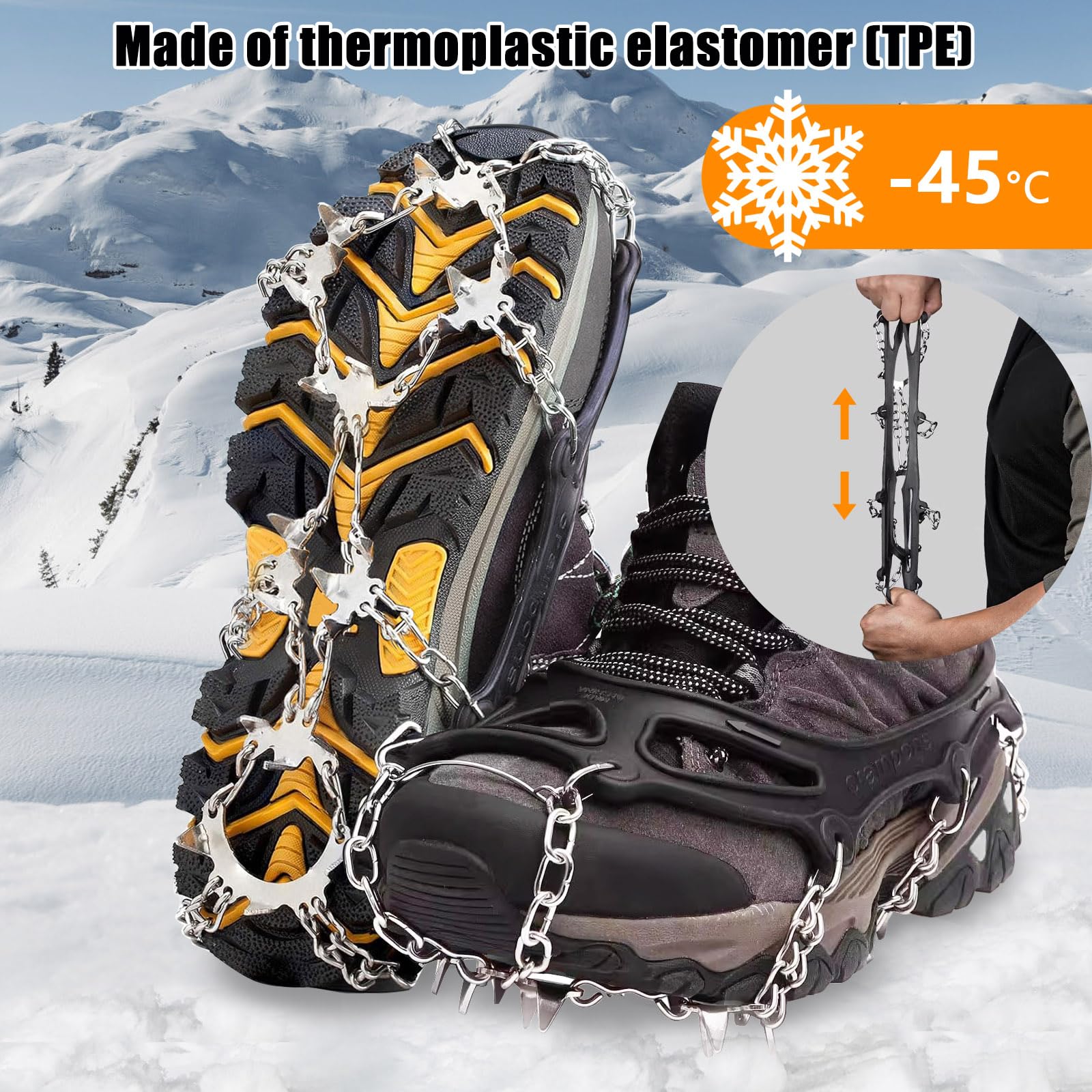 Grödel Crampons pour Chaussures de randonnée, Acier Inoxydable épaisses, Antidérapants Homme