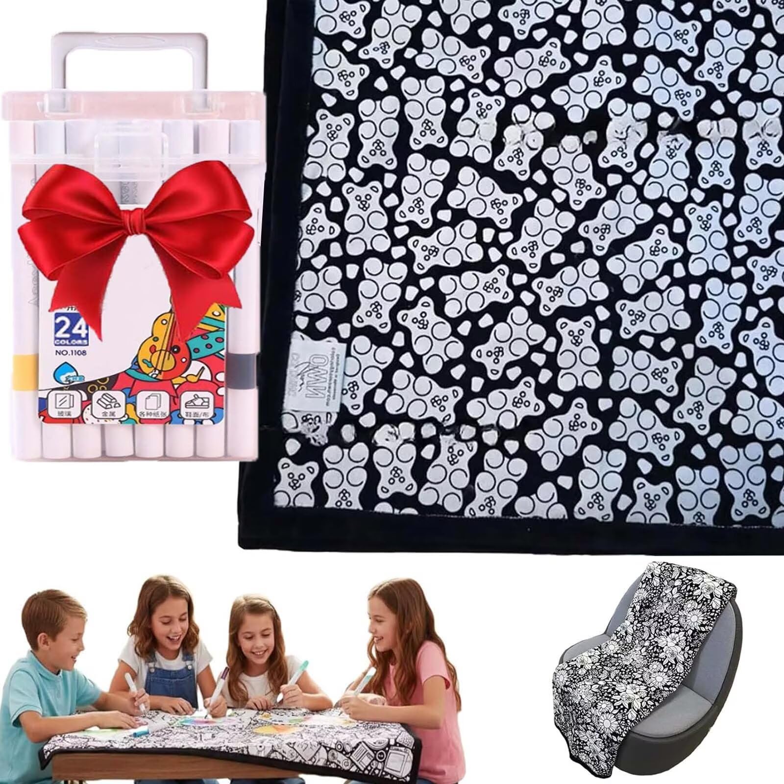 Naturehaven Gummy Bears Diy Coloring Blanket For Adults, Color Your Own Blankets, Soft Cozy Drawing Throw Blankets For Creative Personalized Drawing Art Project, 59X53”(, With 24 Markers)