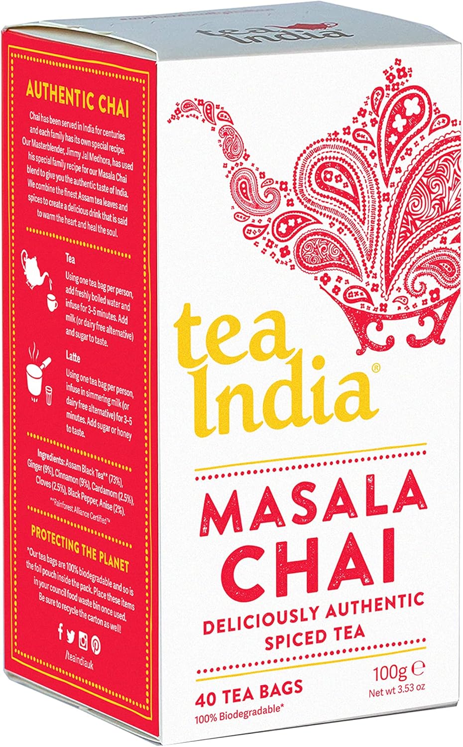 Tea India Masala Chai Biodegradable Tea bags 4 x 40 (160 Tea bags Total