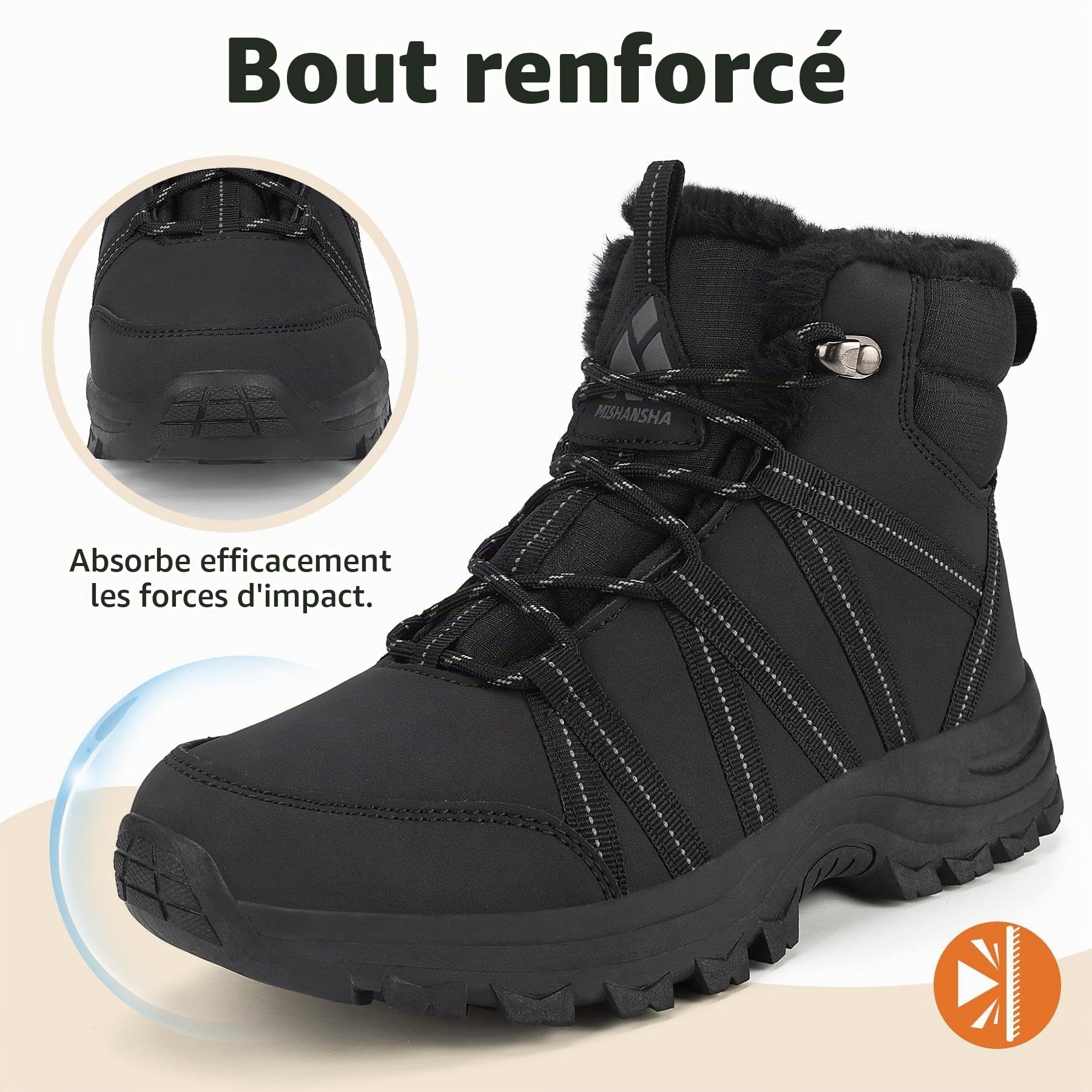 Mishansha Chaussures Femme Hiver Bottines Chaudes Fourrées Gr.36-42 | Chaussure Randonnée,Antidérapante,Bottes de Neige,Bottine Hiver,Doublure Peluche,Trekking Camping