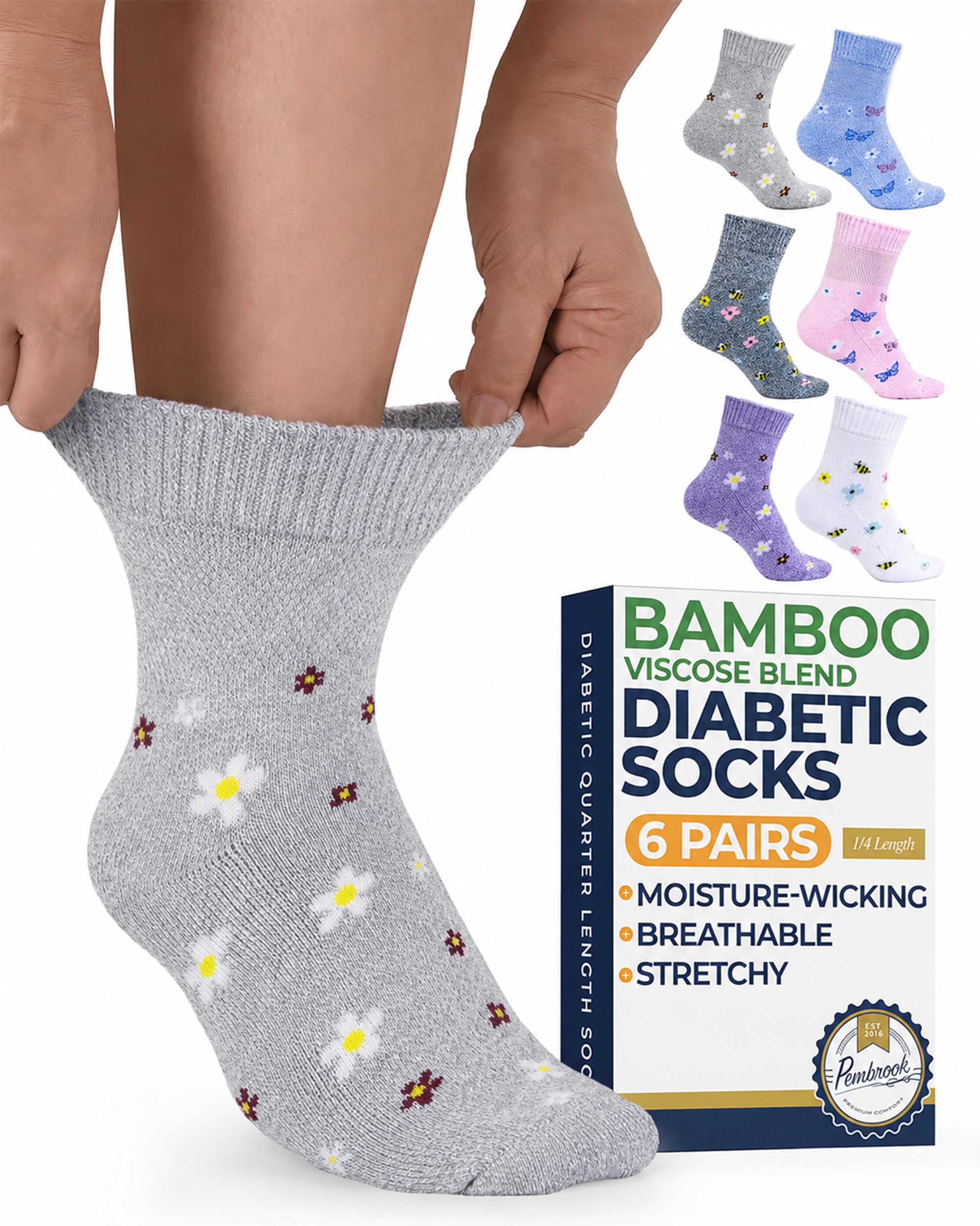 Pembrook® Bamboo Viscose Ankle Diabetic Socks for Women &amp; Men - 6 Pairs