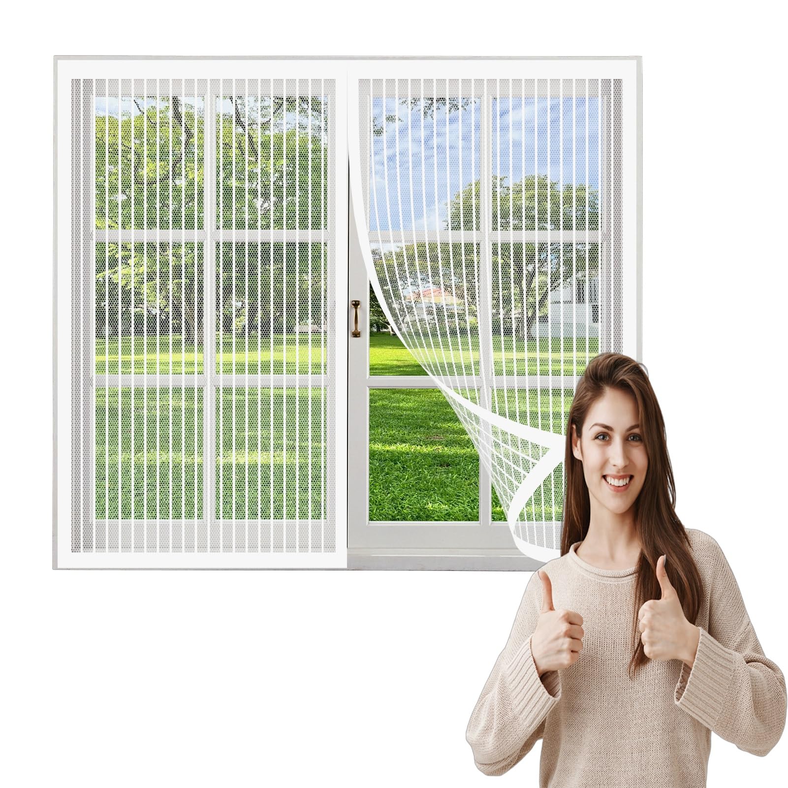 Bcxduomi White Magnetic Window Fly Screen 114 X 112 Cm Easy Installation Fly Net For Windows Heavy Duty Mesh For Windows,