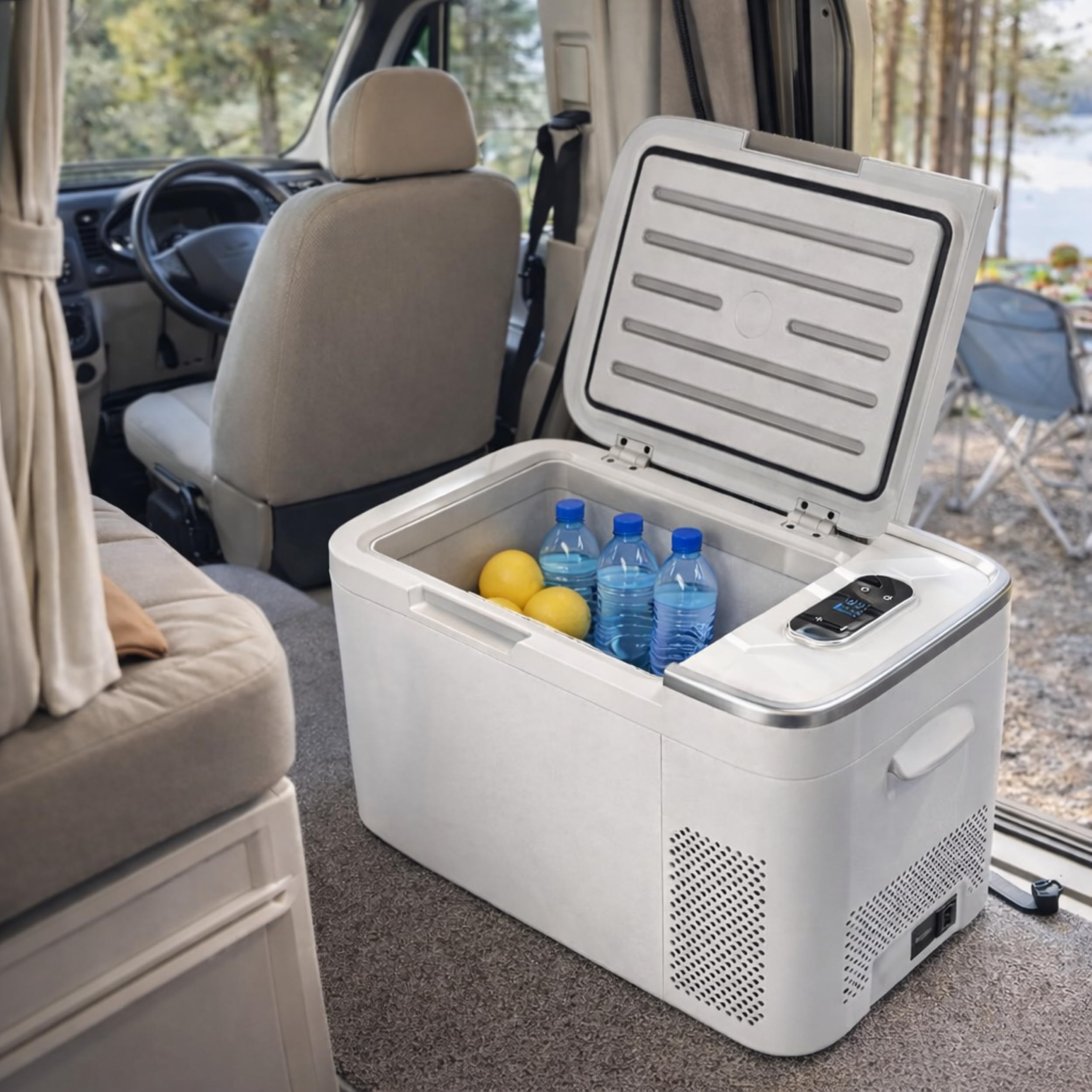 Mini lodówka kompresor 25 l – przenośna lodówka podróżna do samochodu i na kemping, 12 V/24 V/230 V, funkcja zamrażania do -20°C, cicha i energooszczędna, do samochodu, kampera i na zewnątrz