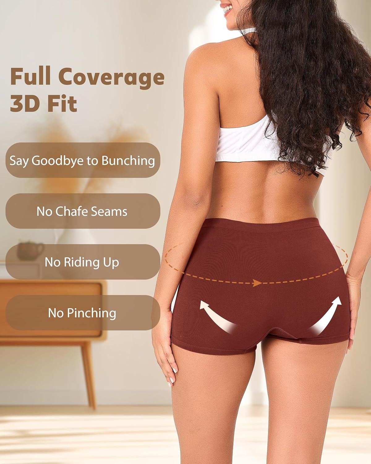 BAMBOO COOL Seamless Boyshort Underwear for Women Mid Waist Stretchy Panties Moisture Wicking Boxer Briefs 5 Pack - Image 4