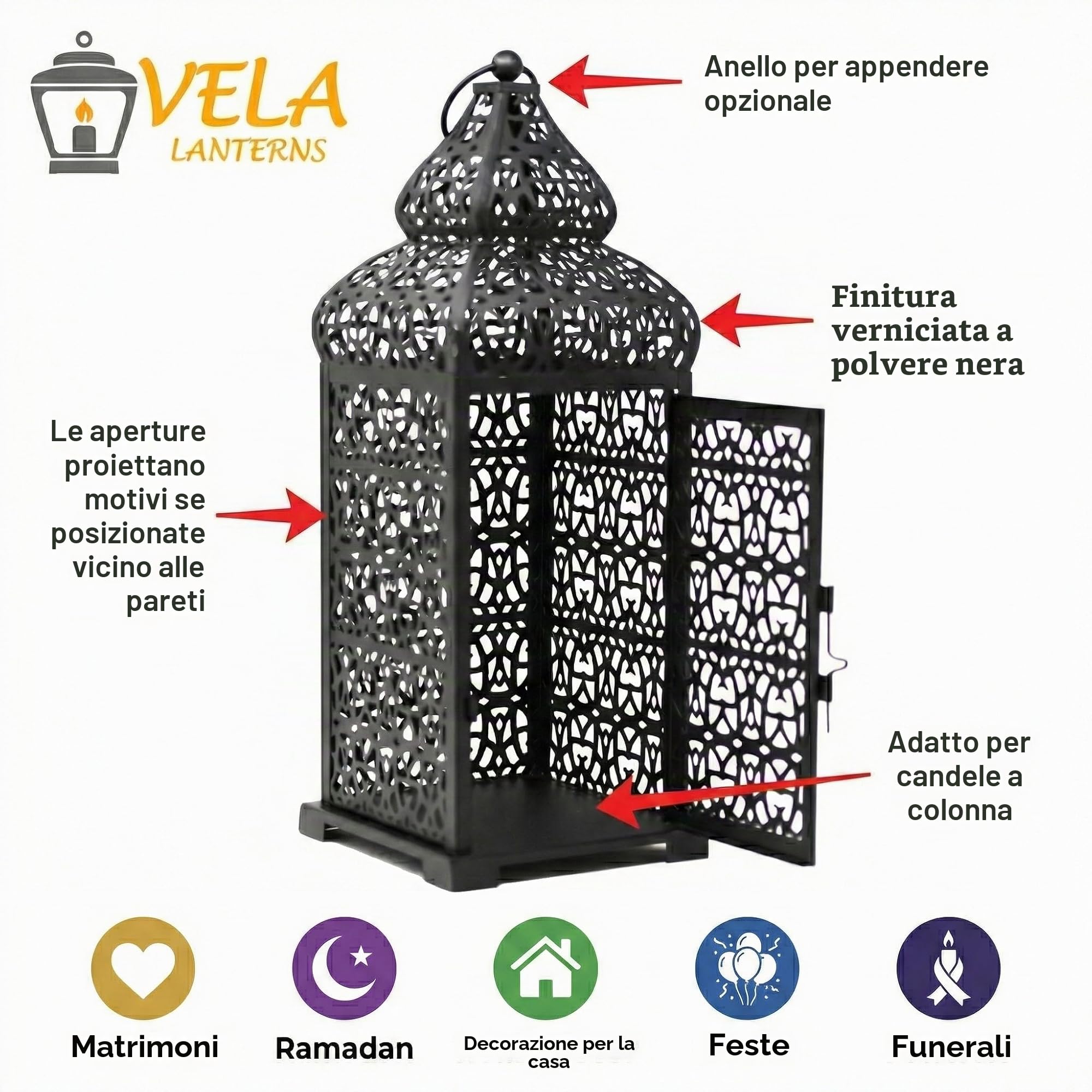 Vela Lanterns Tempio Marocchino Candele Lanterne, Nero, Set di 2