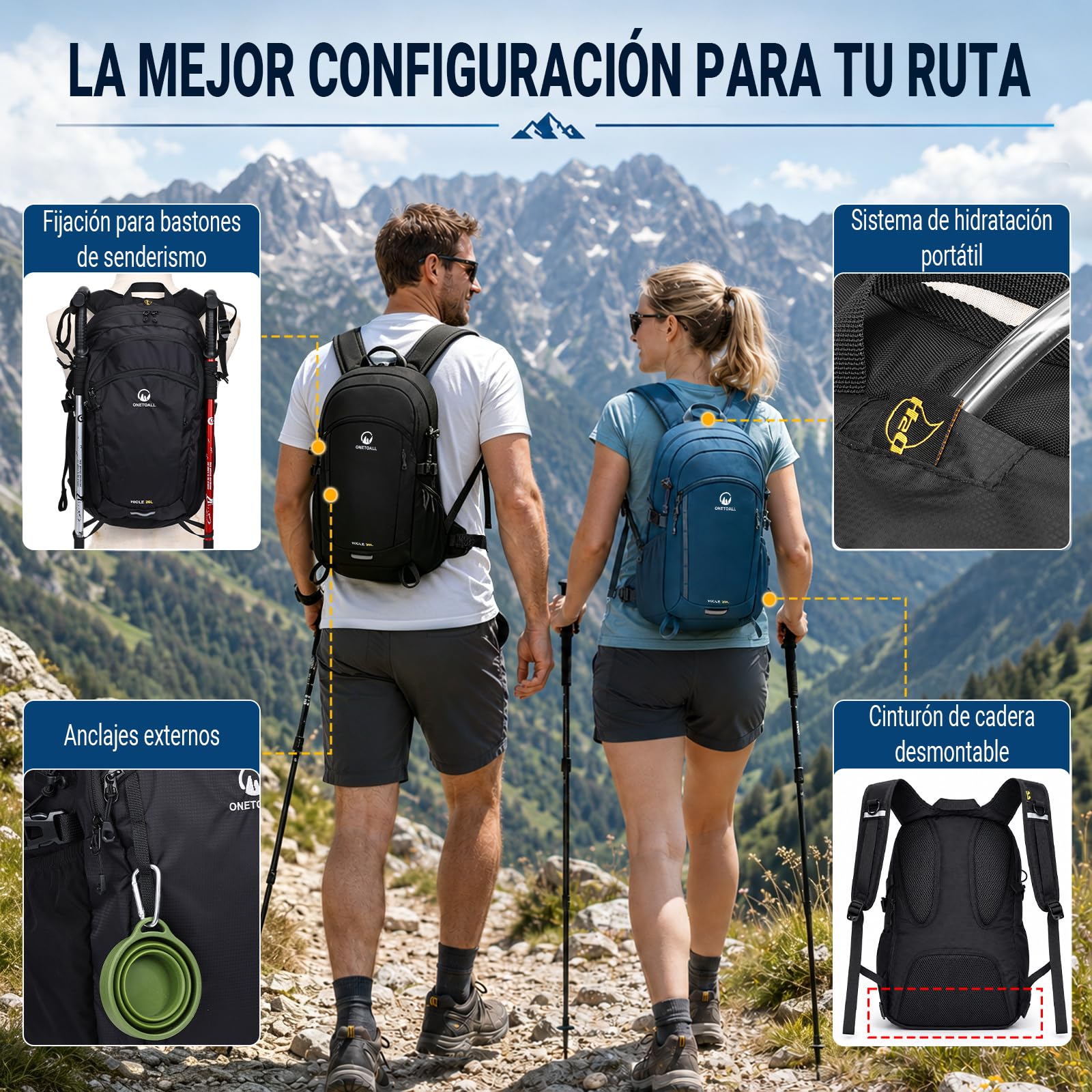 Mochila Senderismo 20L, Mochila Trekking 20 litros, Mochilas Montaña Impermeable Transpirable Hombre Mujer para Excursión|Esqui|Ski|Ciclismo|Viajes|Trayectos Diarios, Ultraligera Solo 510g
