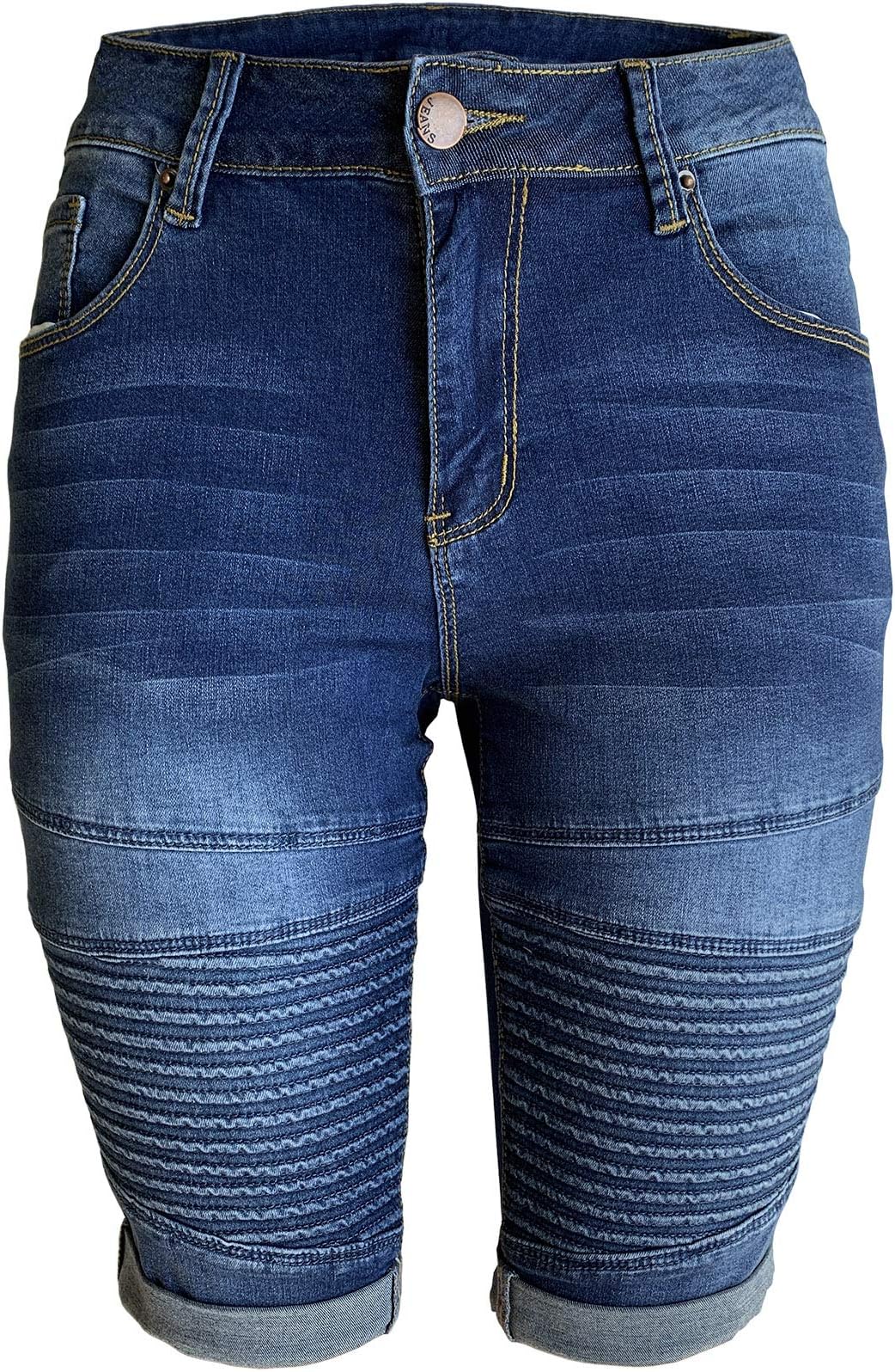 AodrusaWomens Middle Rise Stretchy Denim Shorts Knee Length Curvy Bermuda Stretch Short Jeans