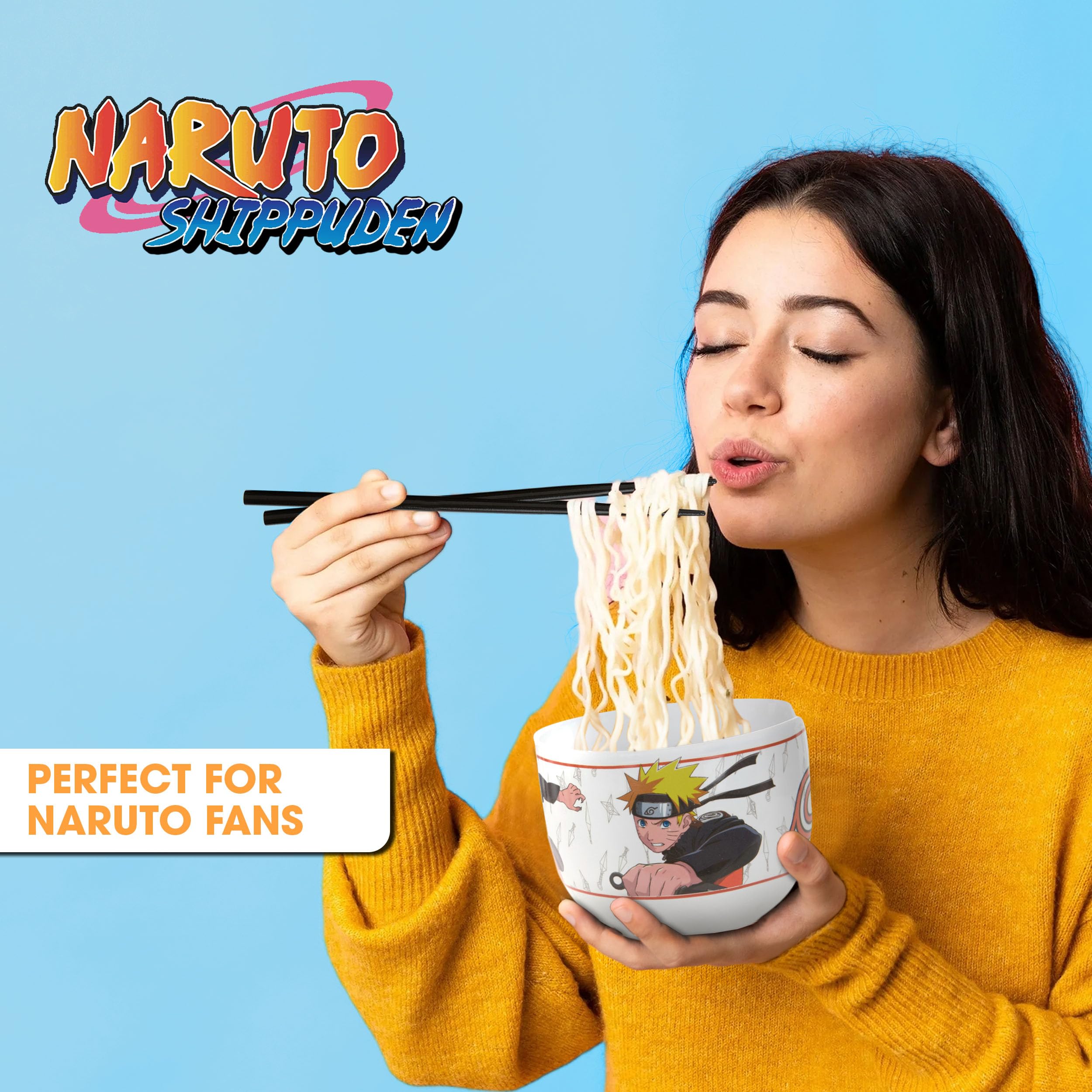 Culture Fly Naruto Ramen Bowl Set with Chopsticks and Spoon, 20 oz Ceramic Microwave Instant Noodle Bowls with Chopsticks, Ramen Noodle Bowl, Rice Bowl Anime Gifts for Men