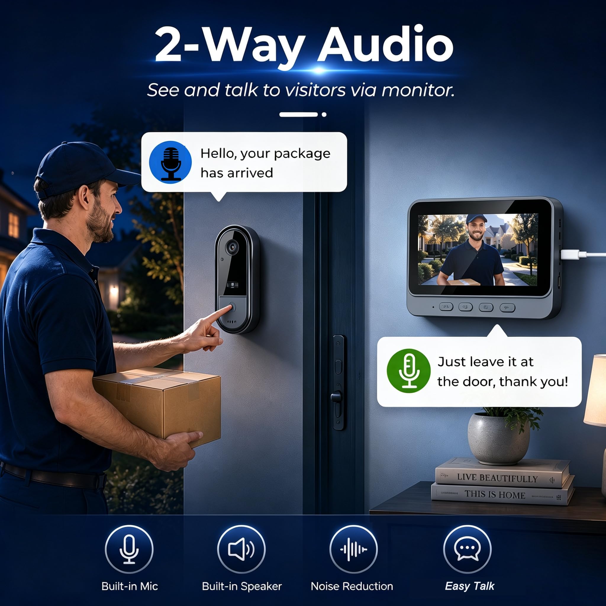 Sonnette Sans Fil étanche Exterieur avec Camera 1080P avec écran IPS de 4.3 Visiophone Sans Fil Audio Bidirectionnel la Fonction de Vision Nocturne Interphone Video De Vision : 170° Pas WiFi Pas APP