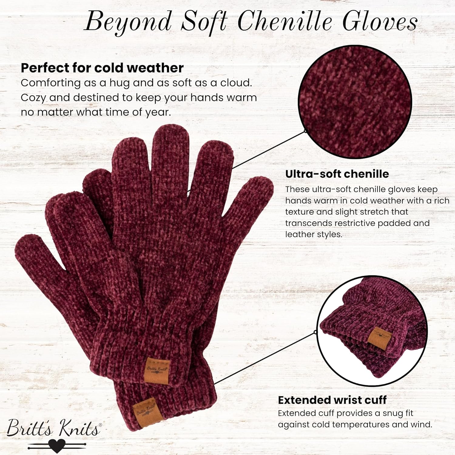 Britt's Knits Soft Chenille Women's Winter Warm Knit Gloves - Image 2