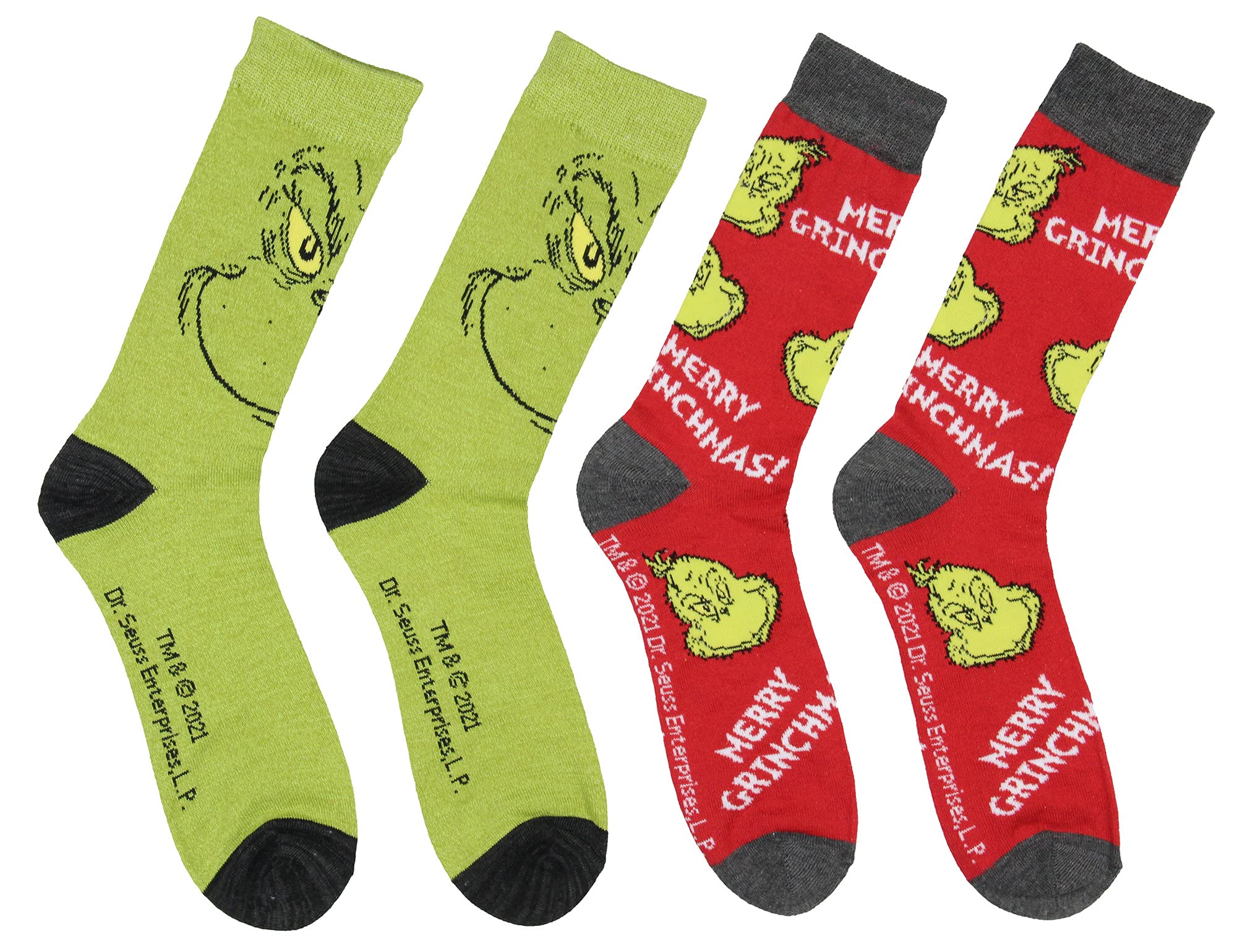 Dr Seuss Postać Grinch Dorośli Świąteczne Skarpety Crew 2 pary