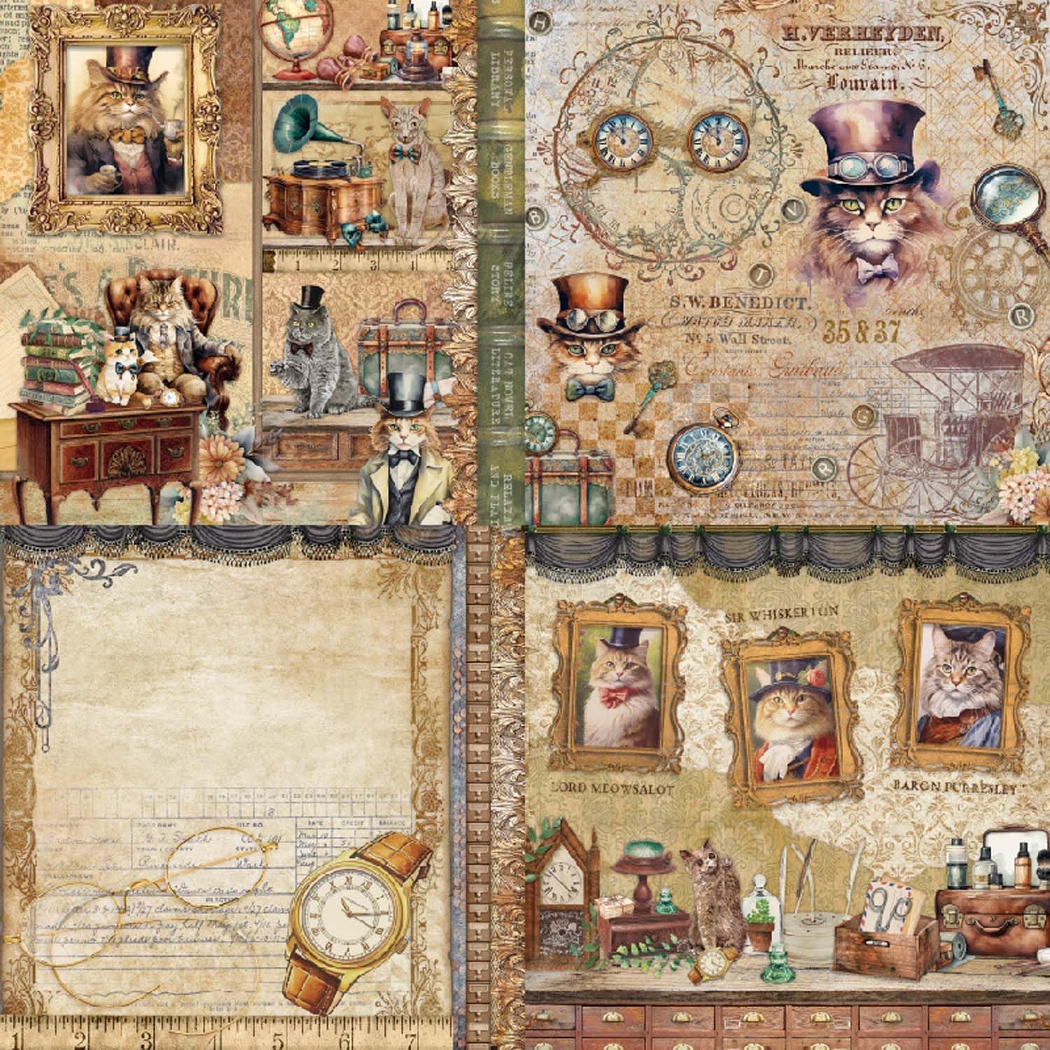 24 Sheets 6 "x 6" Gentleman Cat Scrapbook Paper, Pattern Printing Craft Paper for DIY Card Making Scrapbook Photo Album Junk Journal Décor image 2