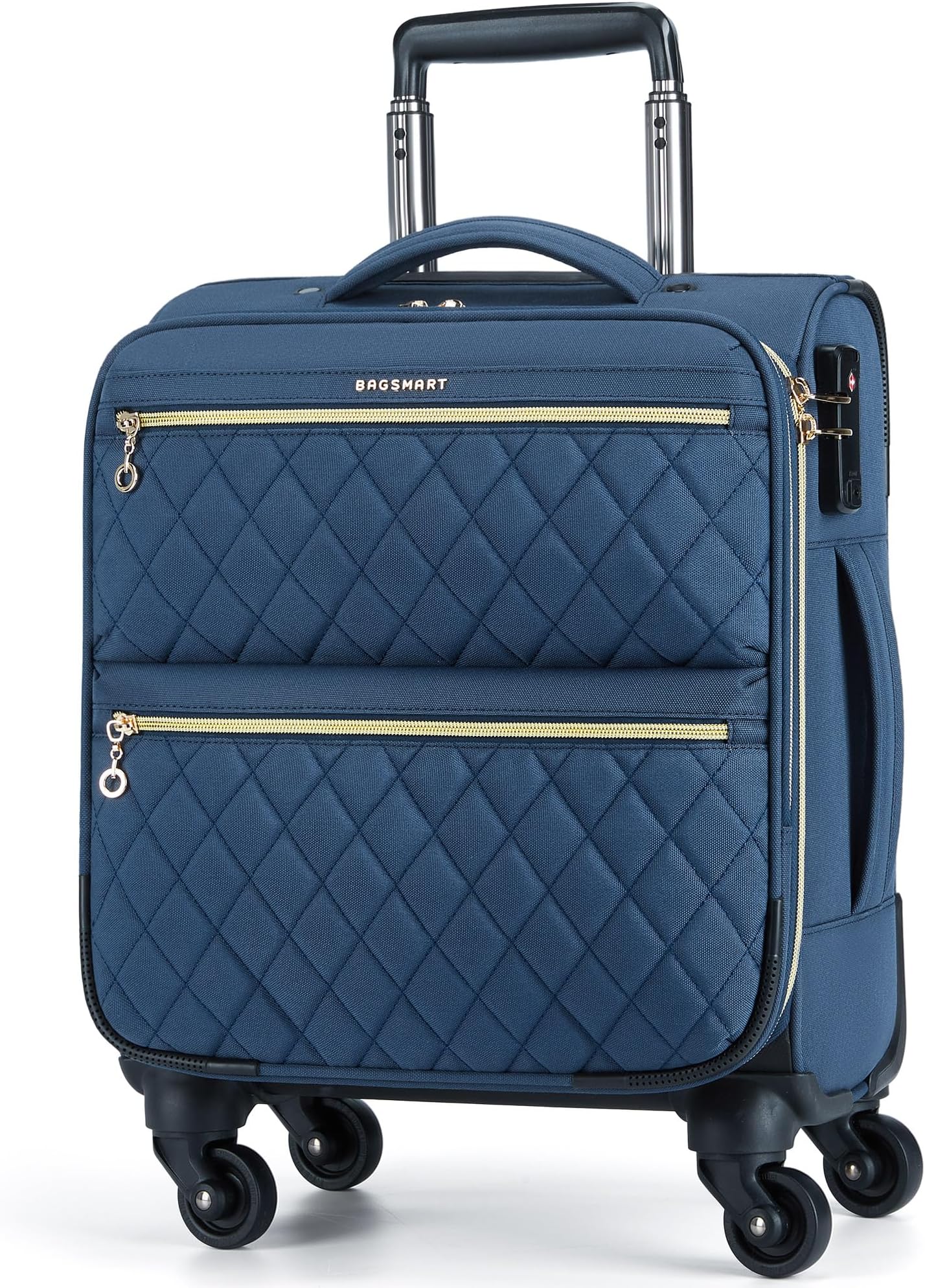 BAGSMART Underseater Carry On Luggage Airline Approved with Spinner Wheels, 16 Inch Small Luggage with TSA Lock, Overnight Small Rolling Softside Suitcases for Women, Navy Blue
