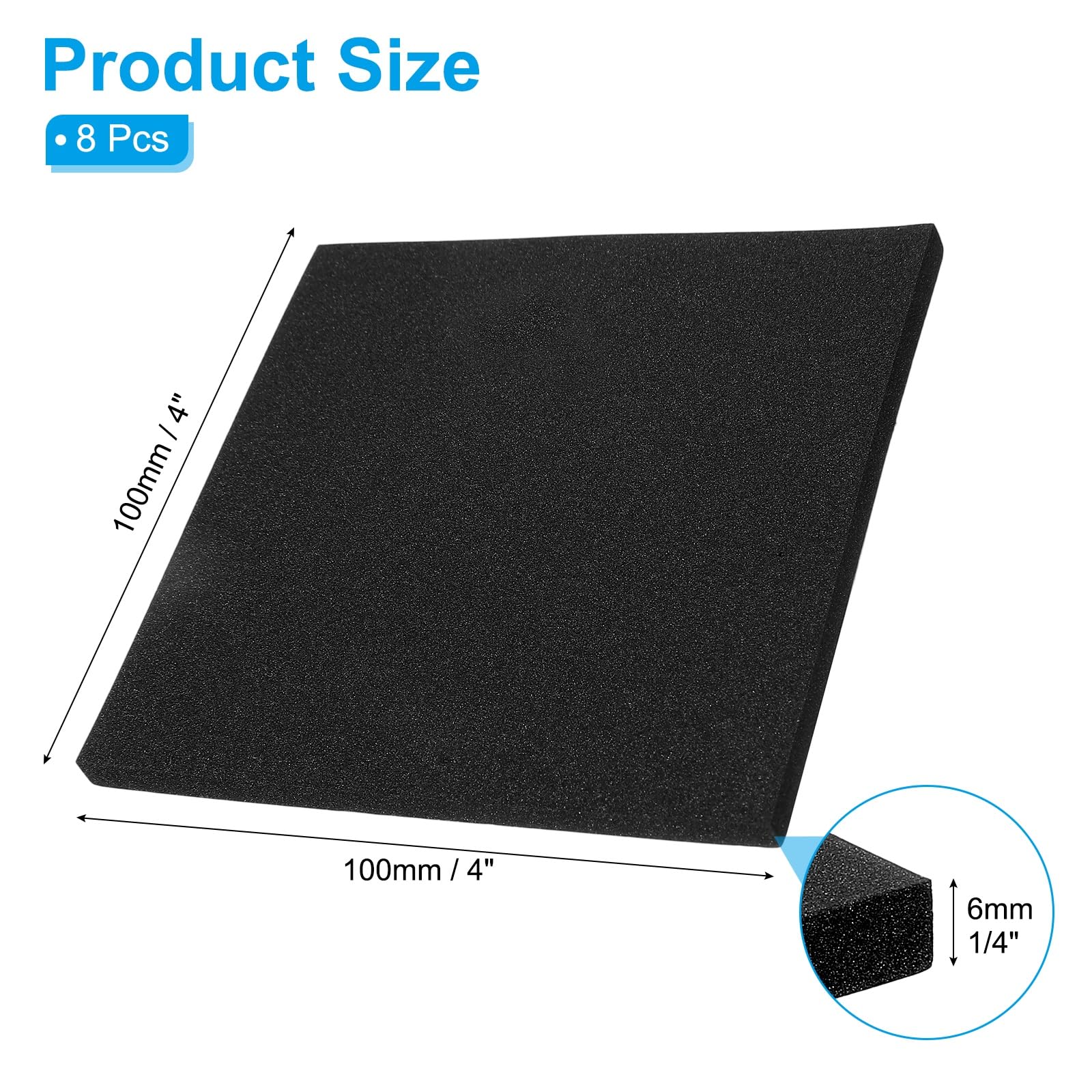 PATIKIL Almohadillas De Espuma Adhesiva 8 Piezas 100 X 100 X6mm Hoja De Espuma De Celdas Cerradas Neopreno Goma Autoadhesiva Almohadillas Antideslizantes Para Muebles Autos Altavoces Negro