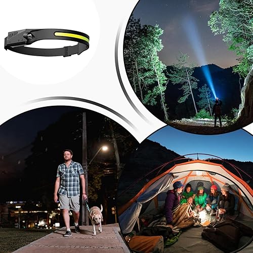 Miniatura 3 de Lámpara de cabeza  LED impermeable con sensor de movimiento, luz recargable por USB  Equipo al aire libre para camping, correr por la noche,